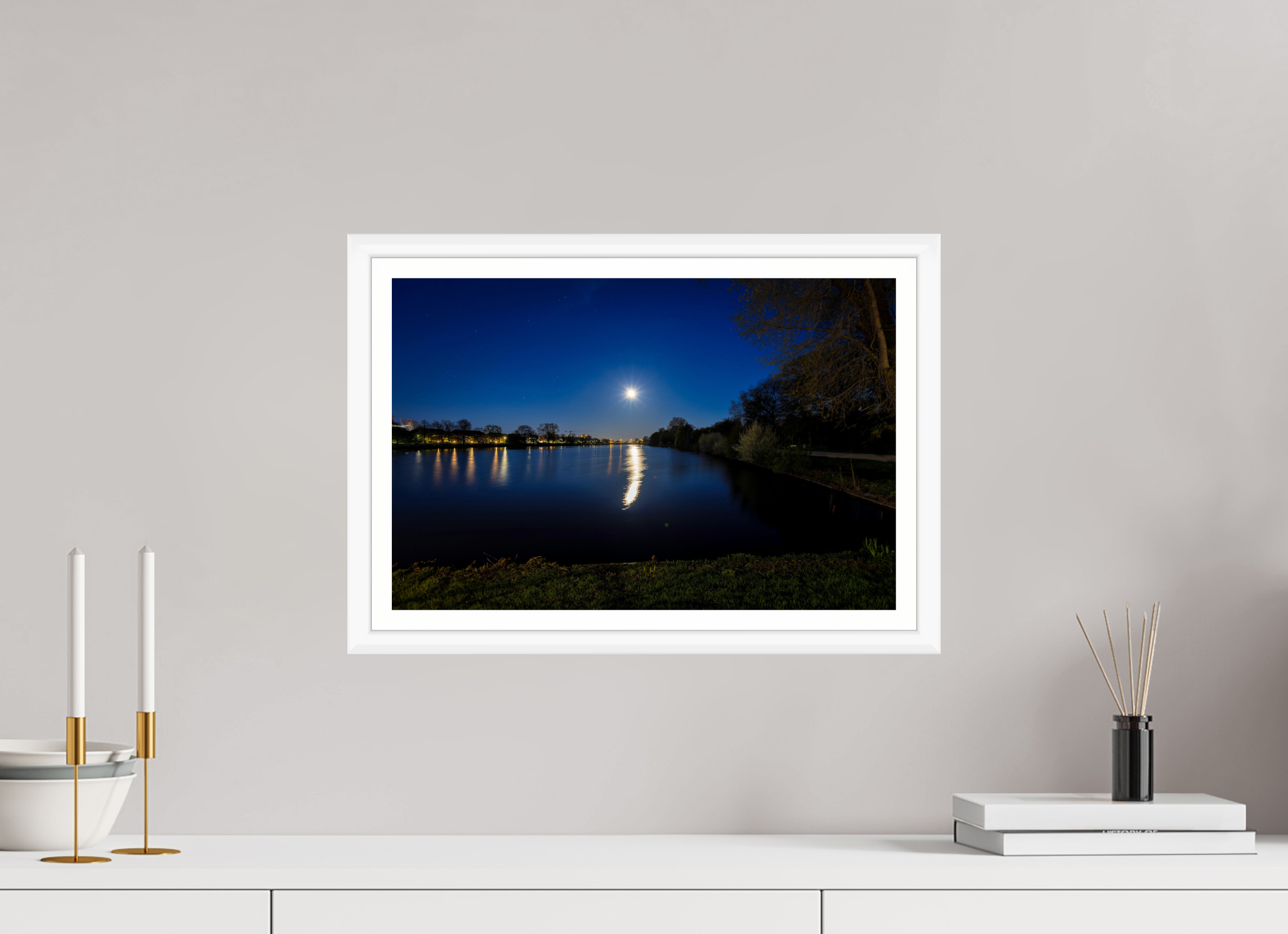 45 x 30 cm, Bern weiß und Rand Aasee bei Nacht