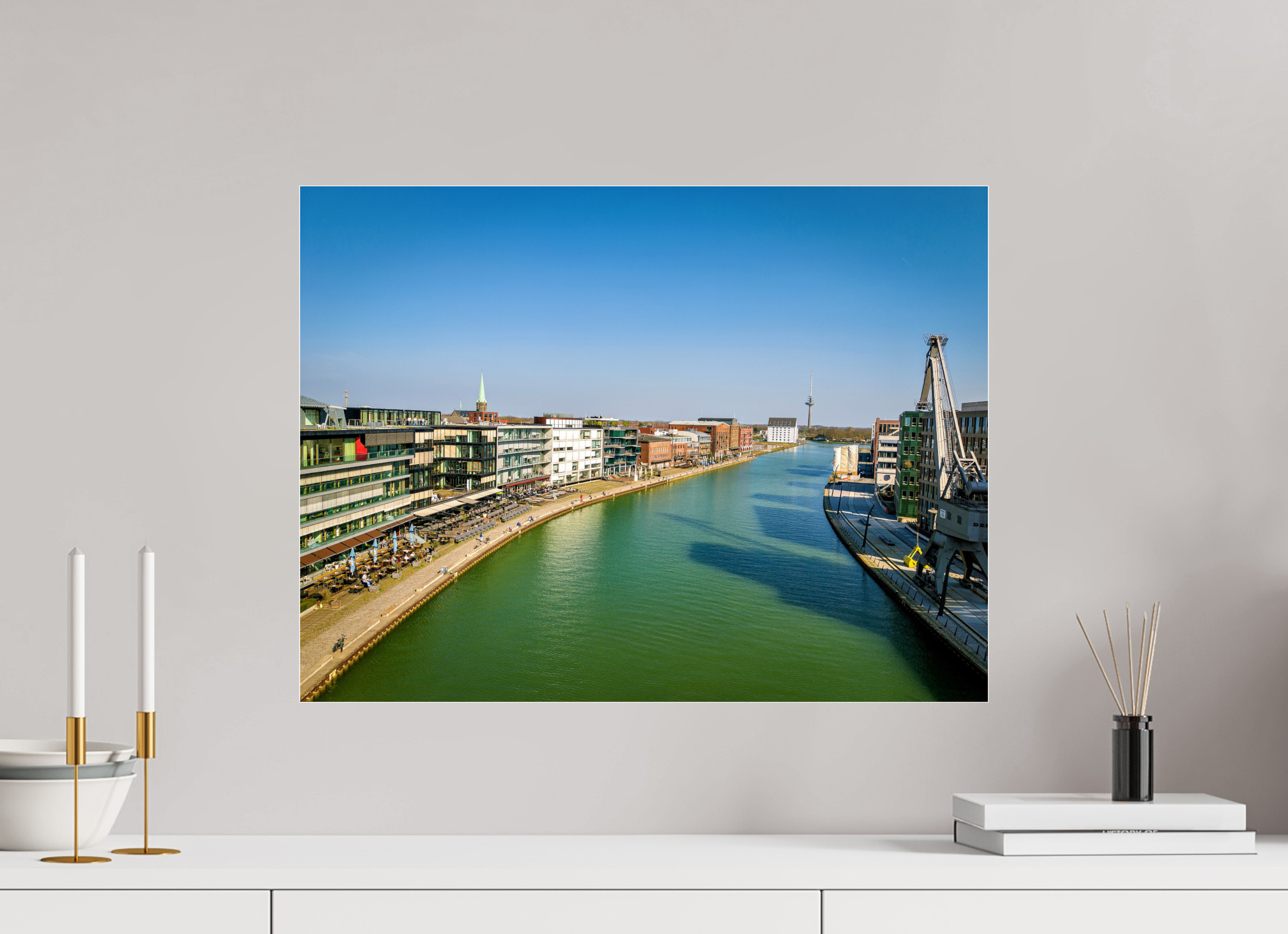 60 x 45 cm, Photo Print Under Acrylic Glass Münster Hafen – Ruhe zwischen Stahl und Wasser