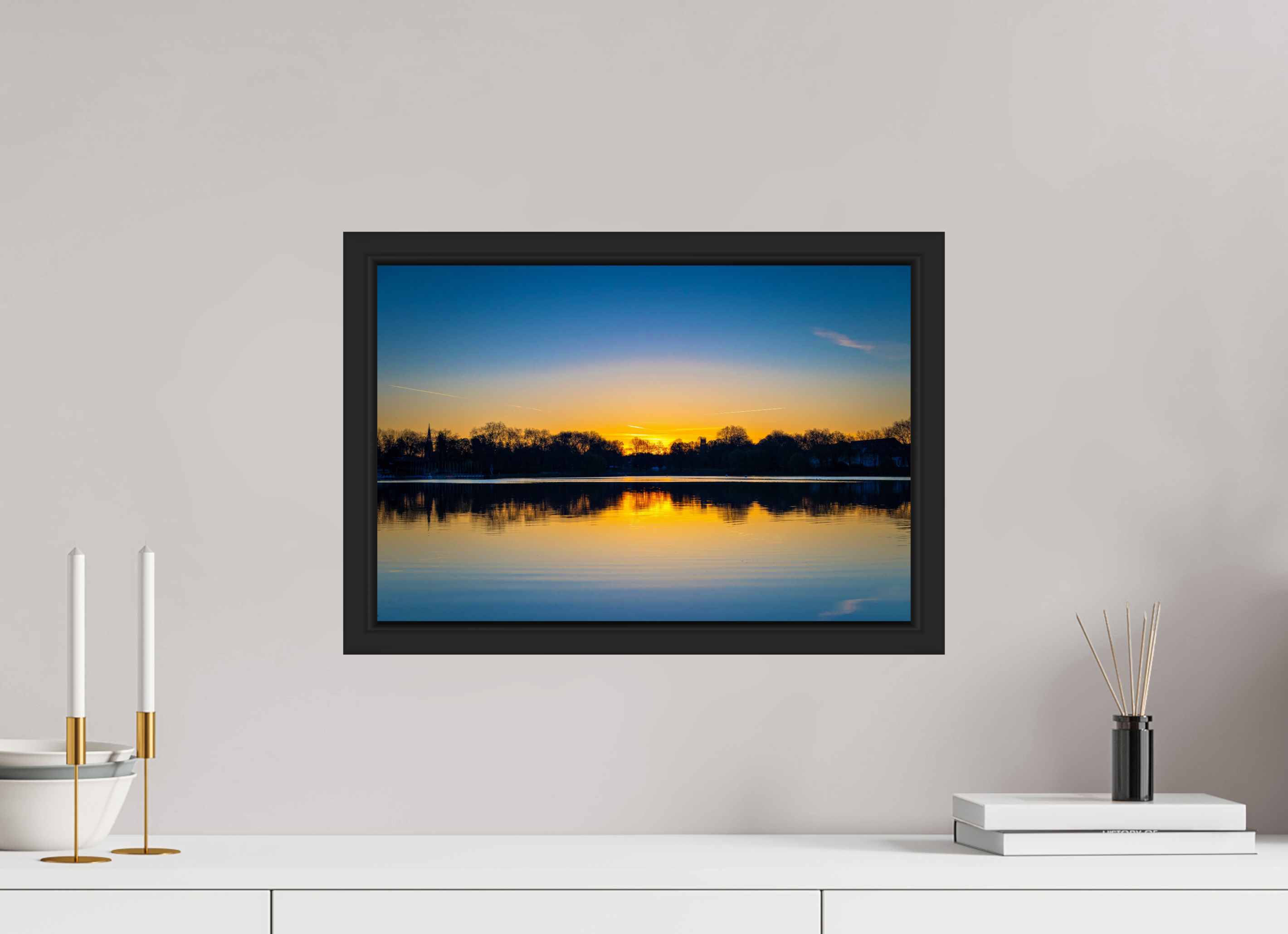 45 x 30 cm, Tokyo 20mm Schattenfuge 4mm Der Aasee bei Sonnenaufgang