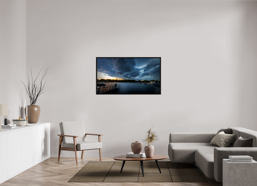 128 x 72 cm, Floater Frame Der Aasee im Gewitter