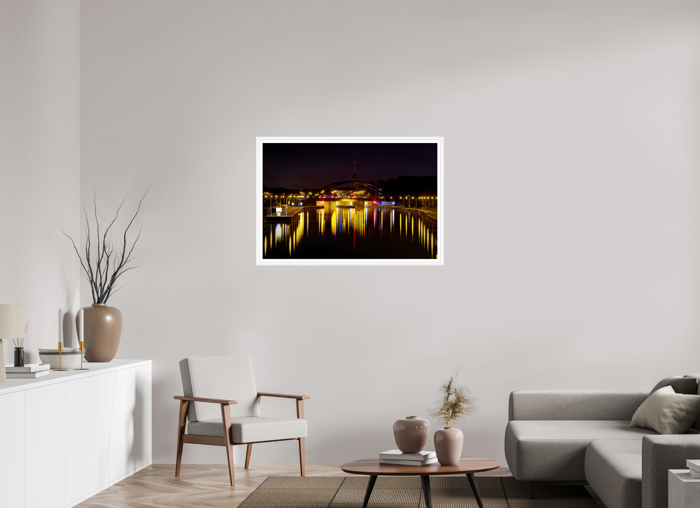 105 x 70 cm, Bern weiß und Rand Die Schleuse bei Nacht