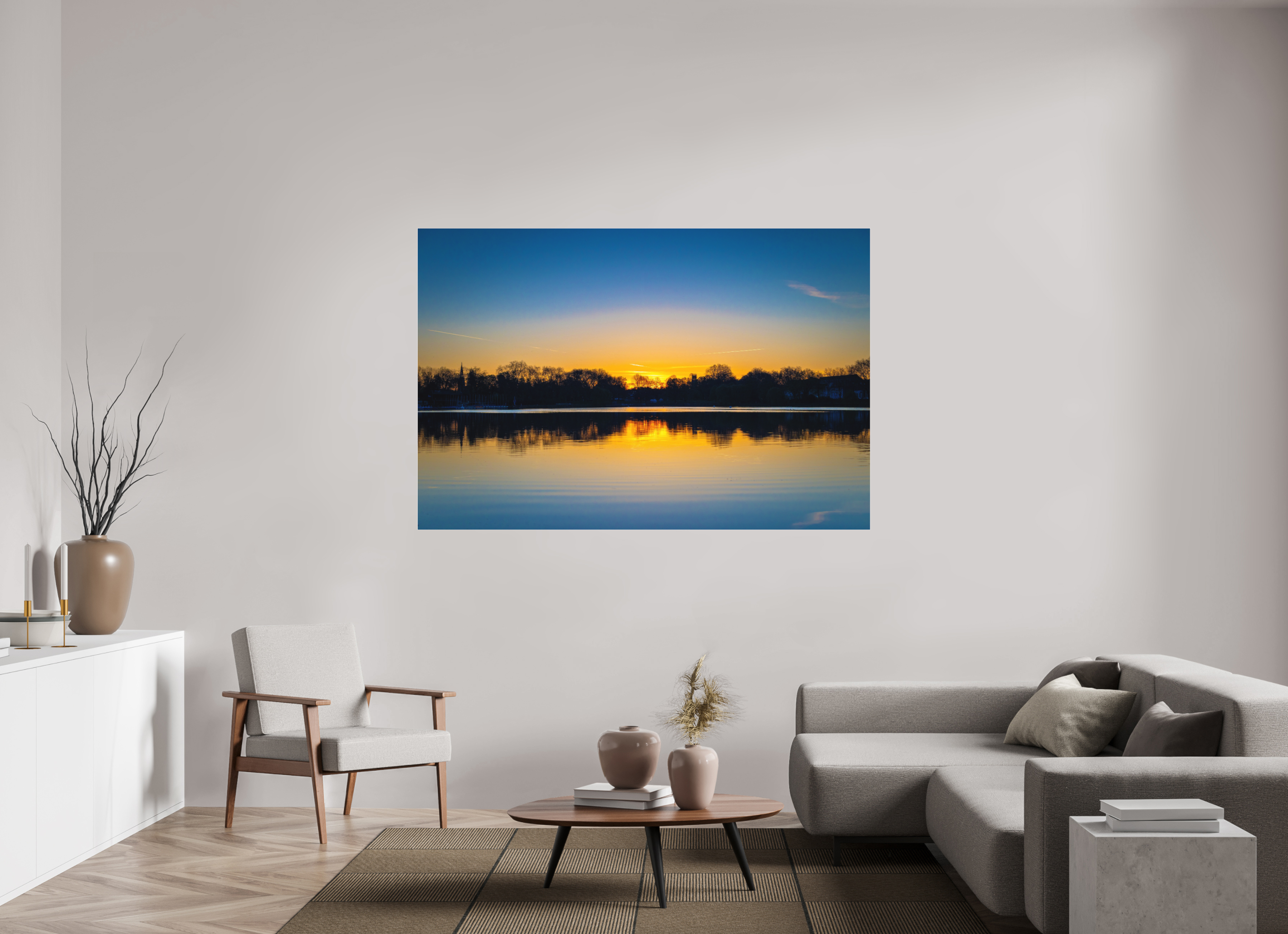 180 x 120 cm, Acrylglas Fine Art Pigmentdruck Der Aasee bei Sonnenaufgang