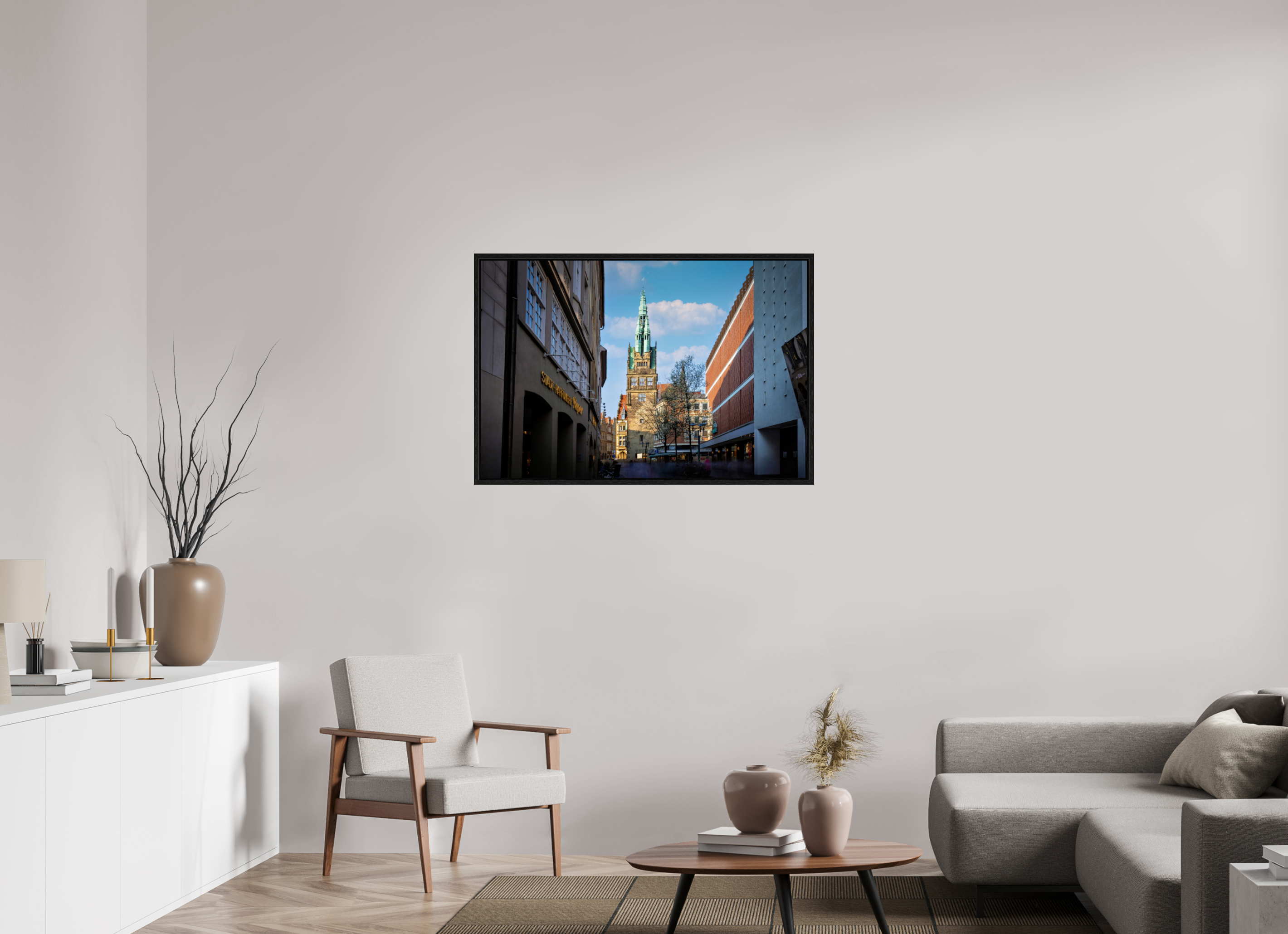 105 x 70 cm, Floater Frame Der Stadthausturm