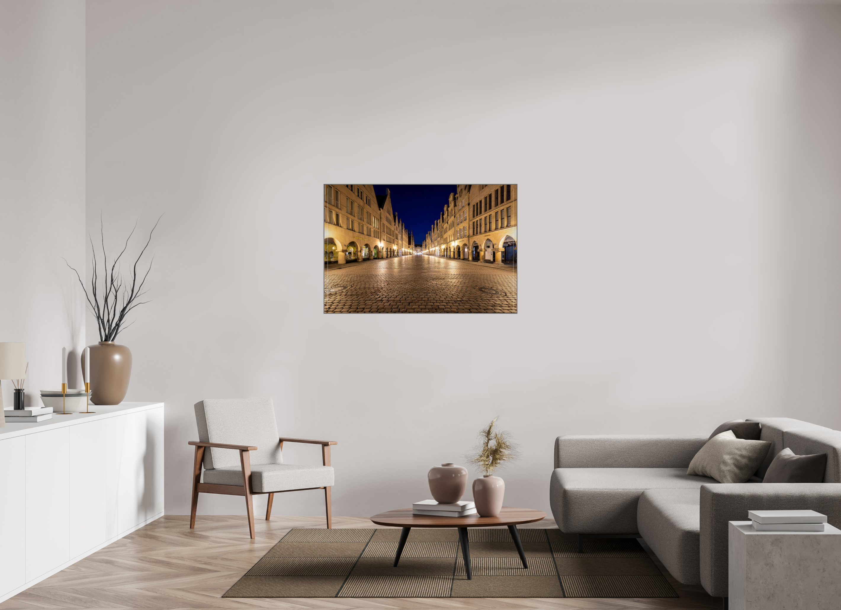 120 x 80 cm, Alurahmen 25mm Prinzipalmarkt bei Nacht