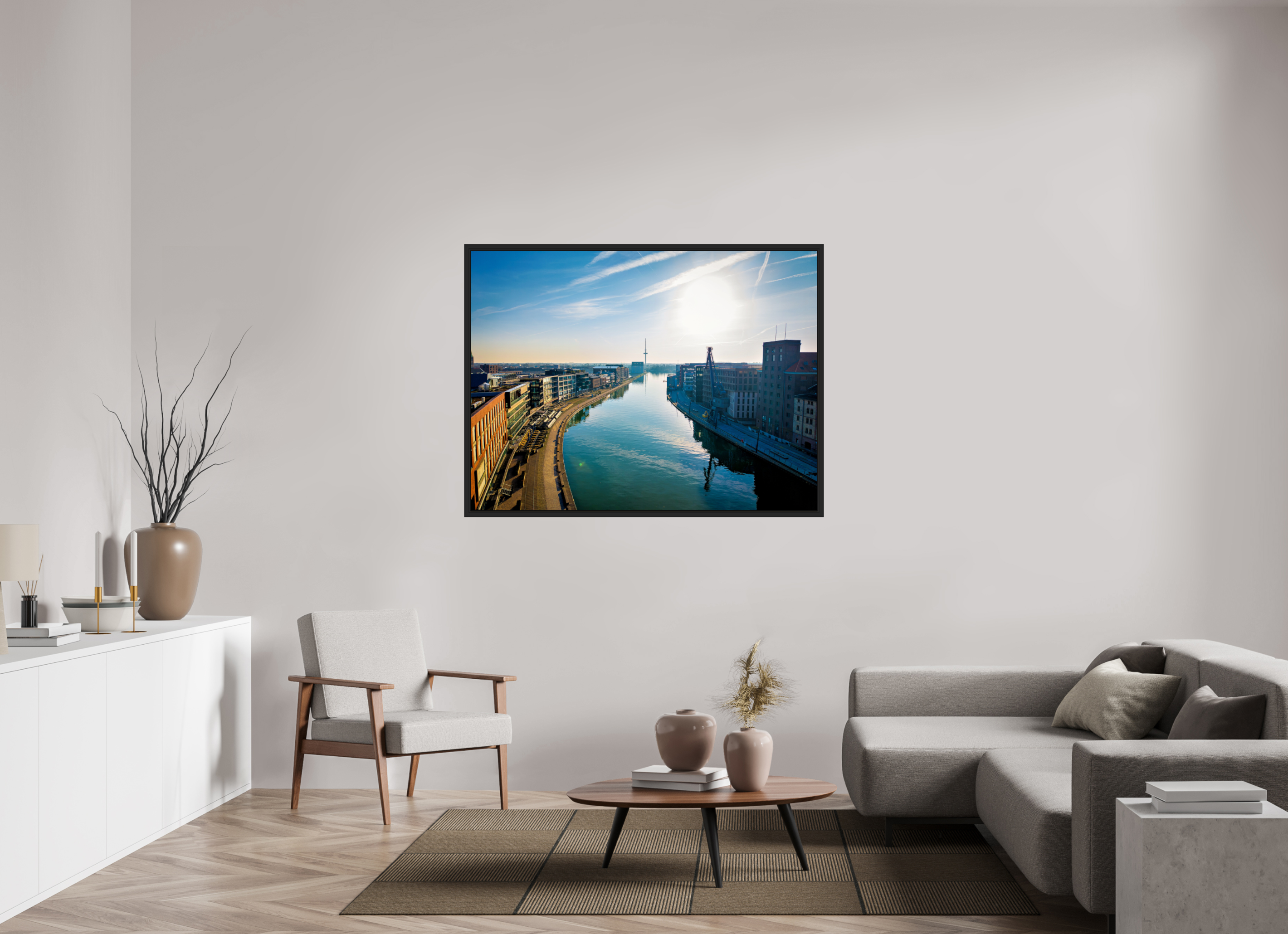 140 x 105 cm, Tokyo 20mm Schattenfuge 4mm Münster Hafen – Ruhe zwischen Stahl und Wasser