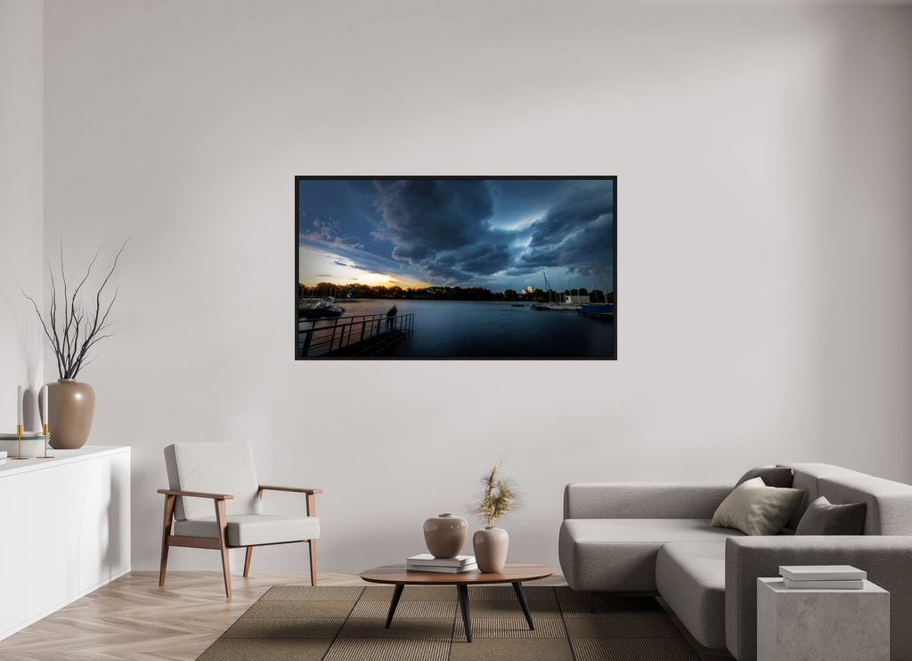 176 x 99 cm, Floater Frame Der Aasee im Gewitter