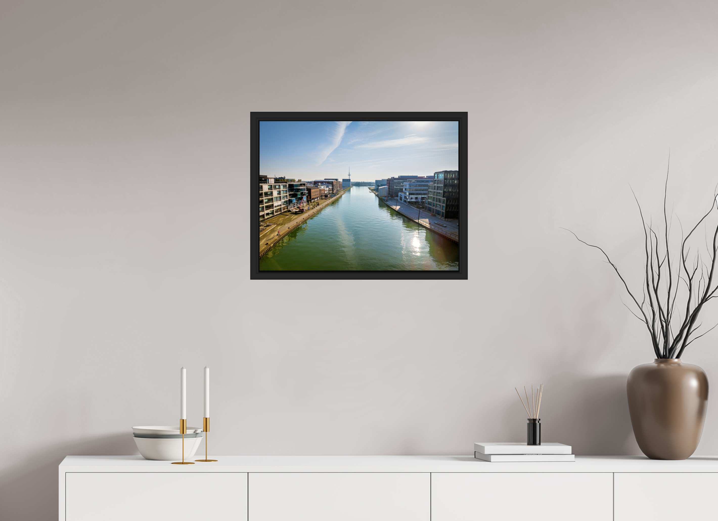 60 x 45 cm, Tokyo 20mm Schattenfuge 4mm Münster Hafen – Ruhe zwischen Stahl und Wasser