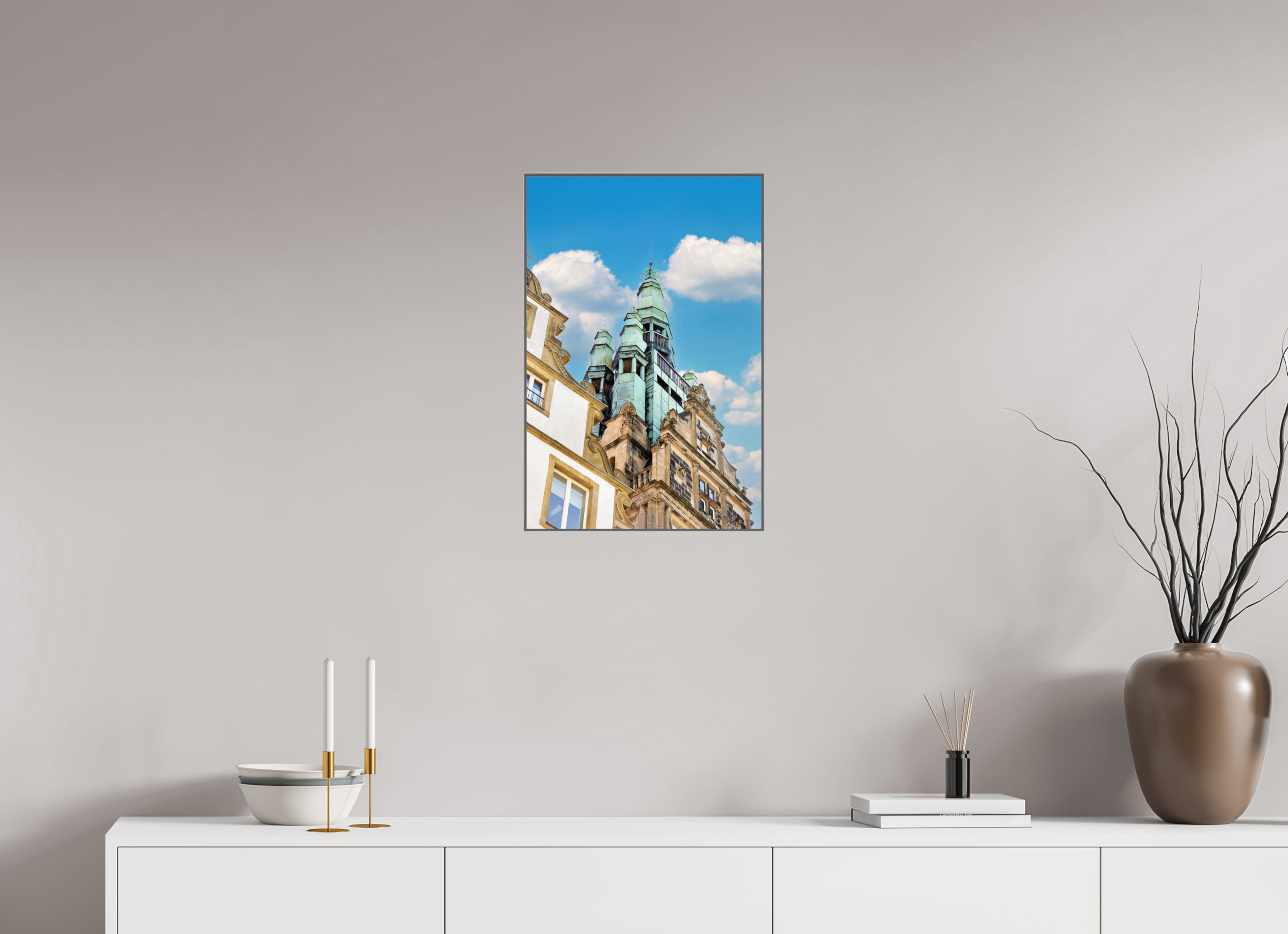 40 x 60 cm, Alurahmen 25mm Der Stadthausturm im Hochformat