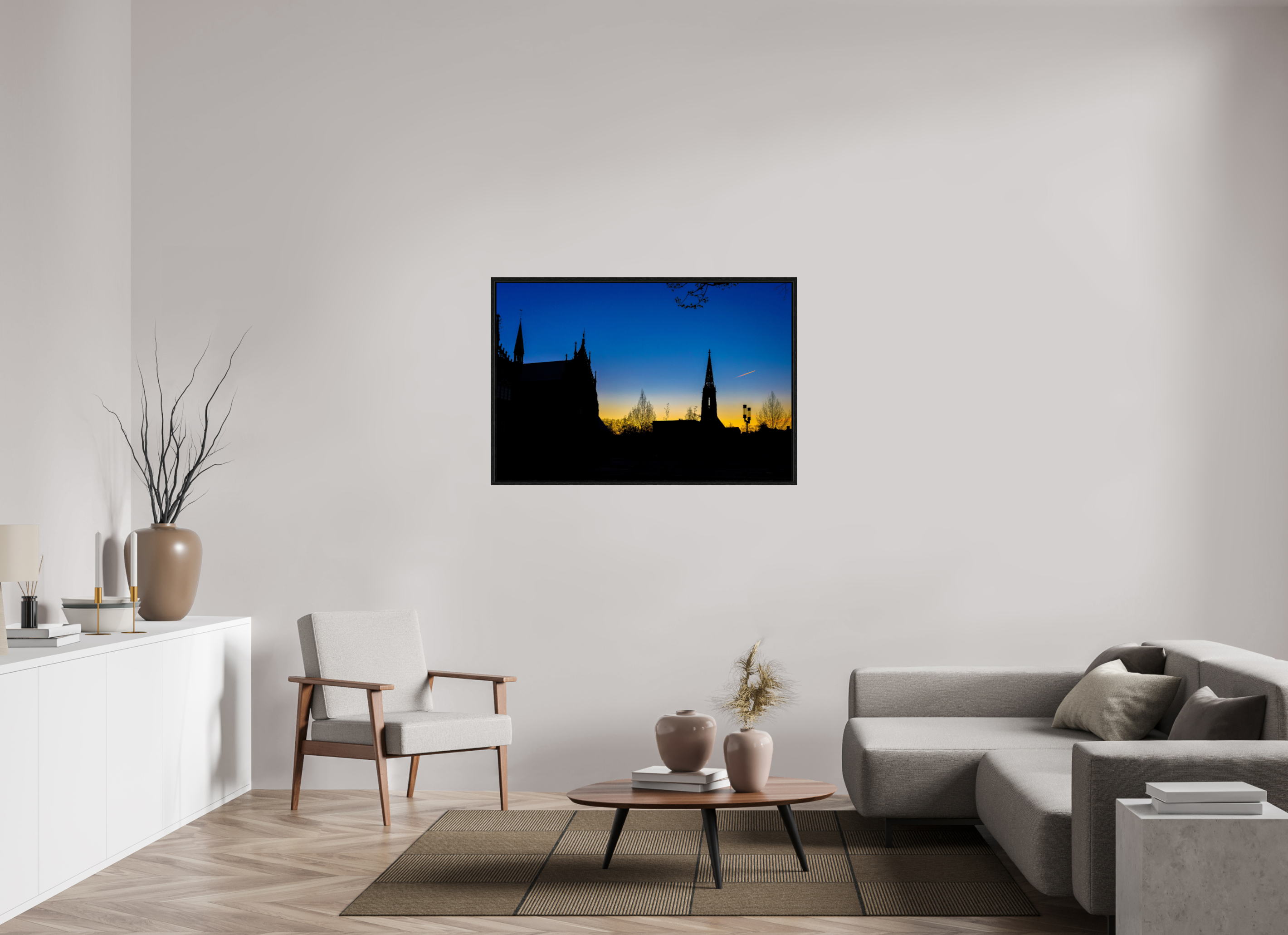 120 x 80 cm, Floater Frame Lamberti - Dom bei Sonnenaufgang