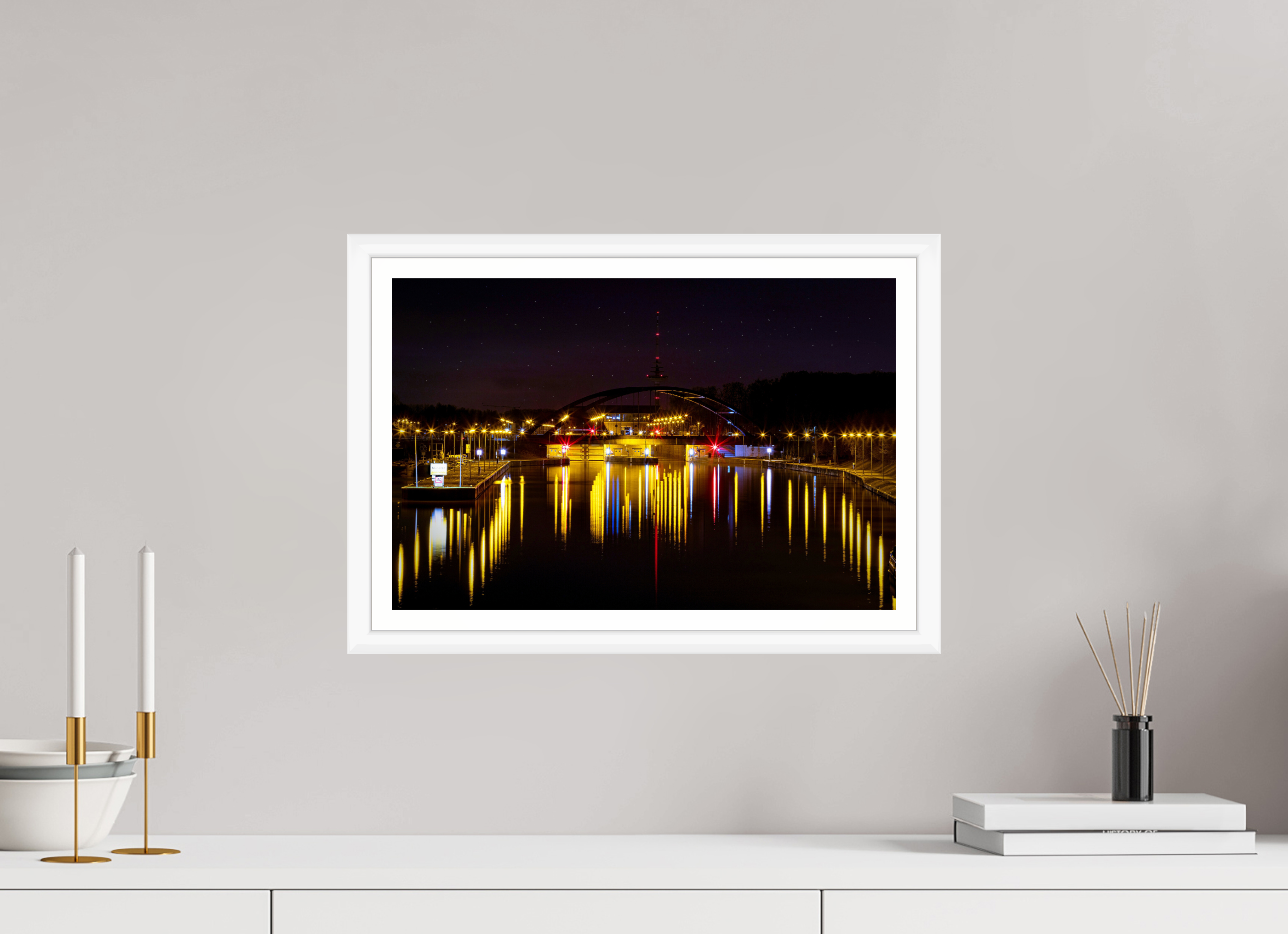 45 x 30 cm, Bern weiß und Rand Die Schleuse bei Nacht