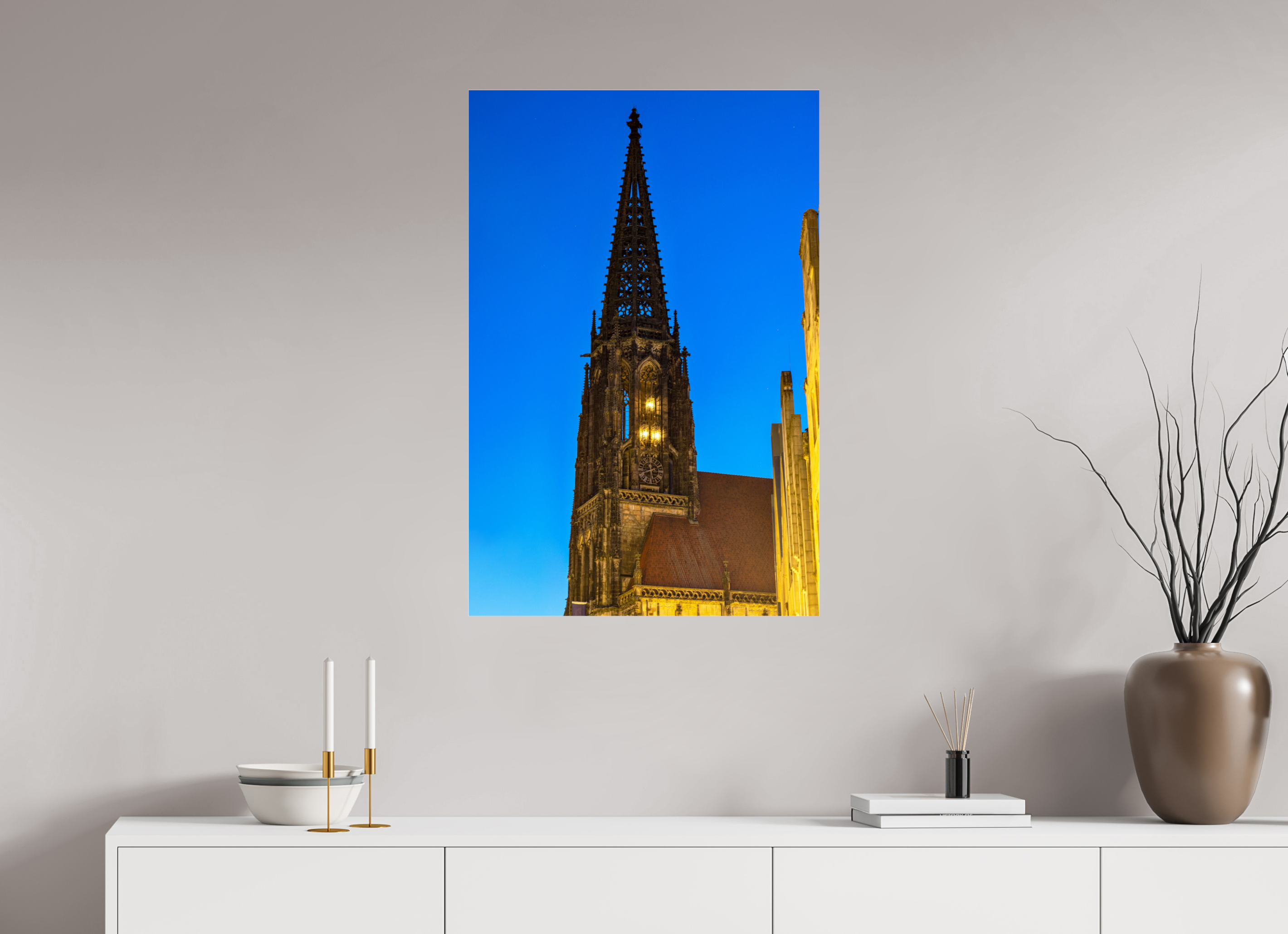 60 x 90 cm, Photo Print Under Acrylic Glass Lambertikirche bei Nacht