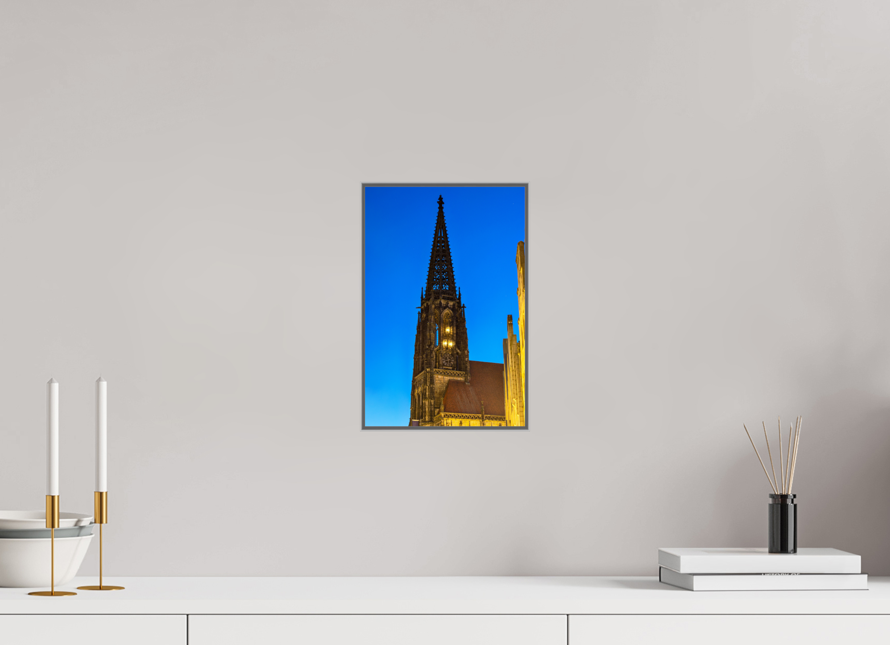 20 x 30 cm, Alurahmen 25mm Lambertikirche bei Nacht