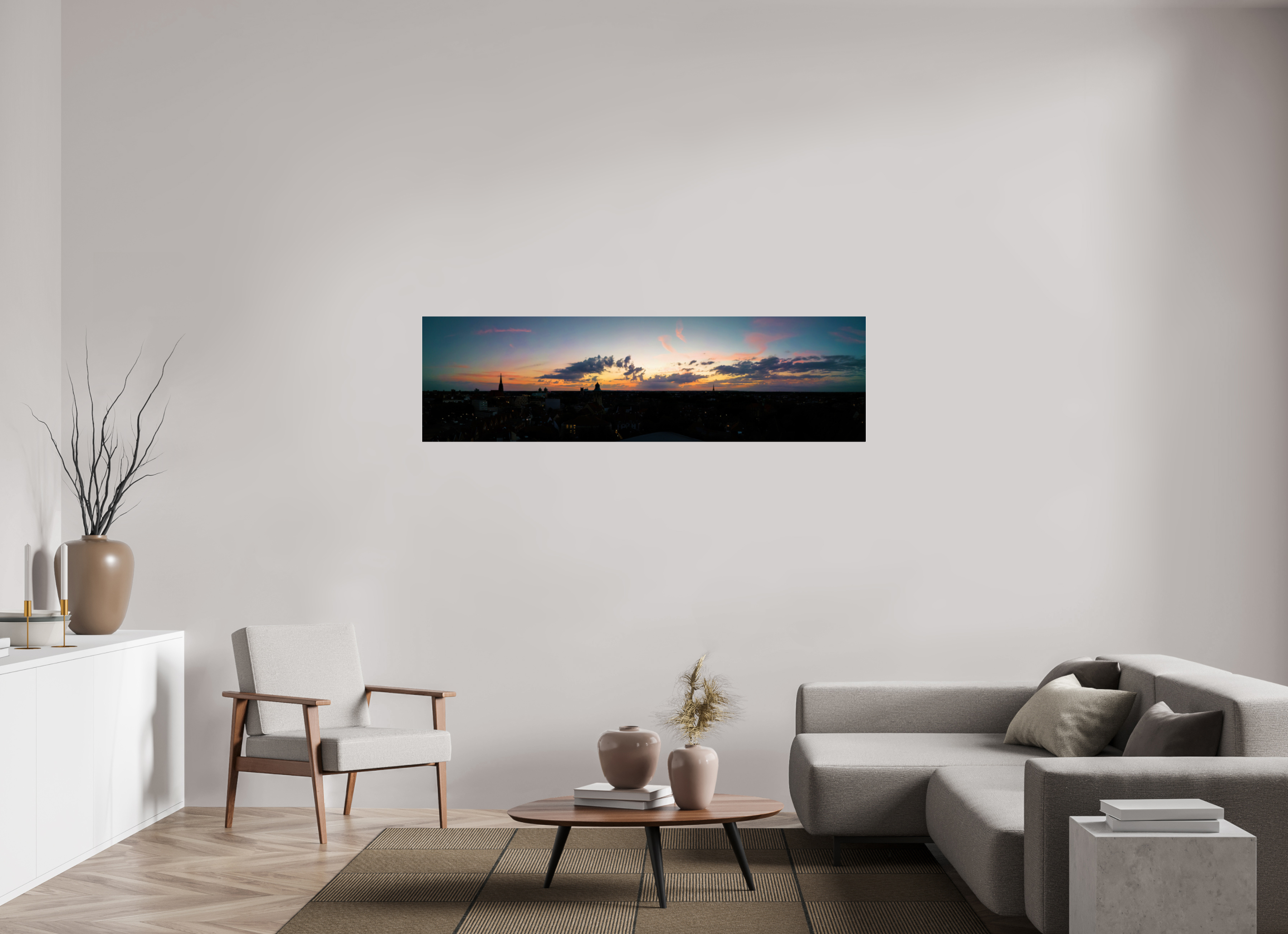 176,4 x 50 cm, Photo Print Under Acrylic Glass Skyline / Cineastisch