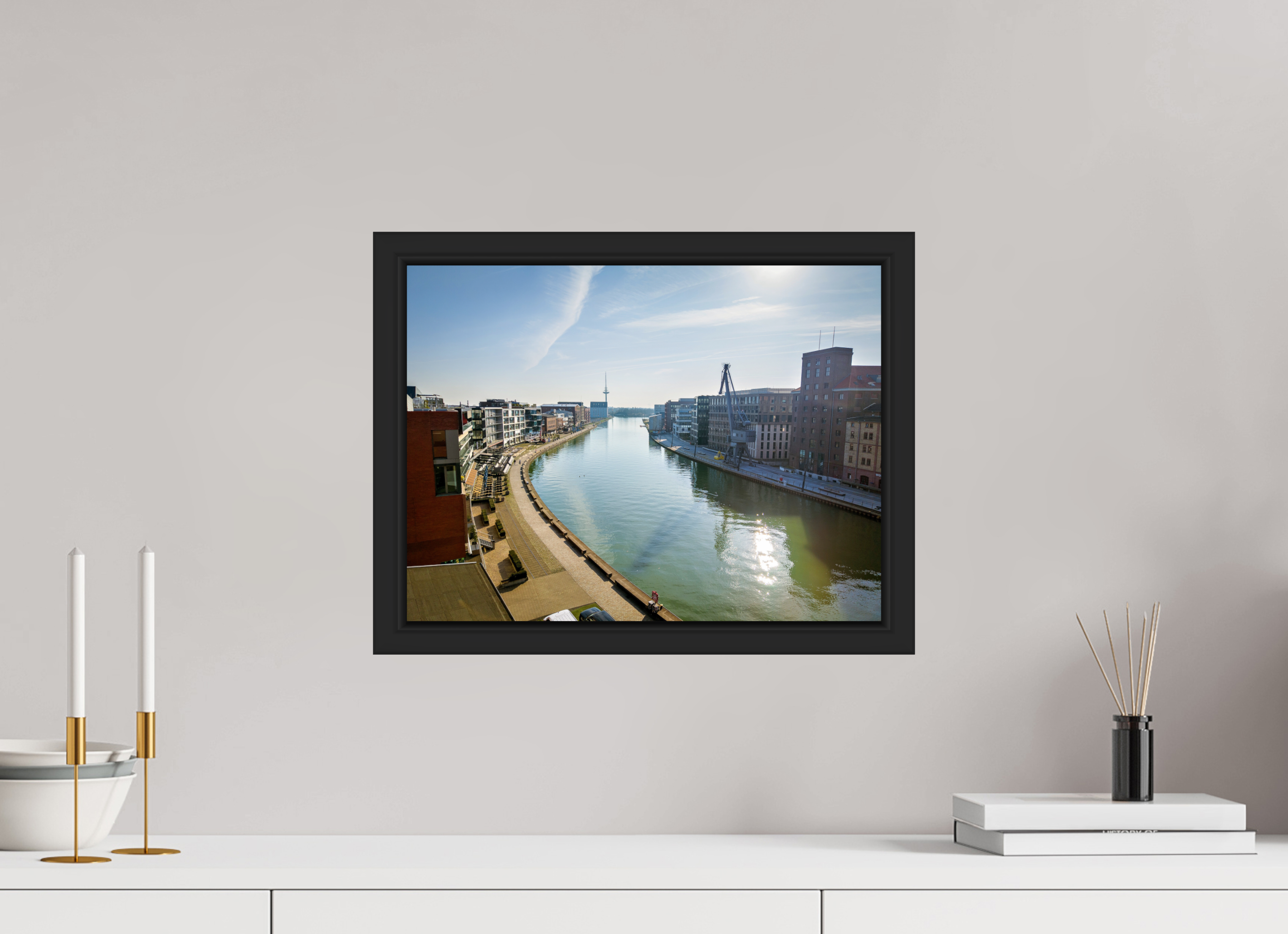 40 x 30 cm, Tokyo 20mm Schattenfuge 4mm Münster Hafen – Ruhe zwischen Stahl und Wasser