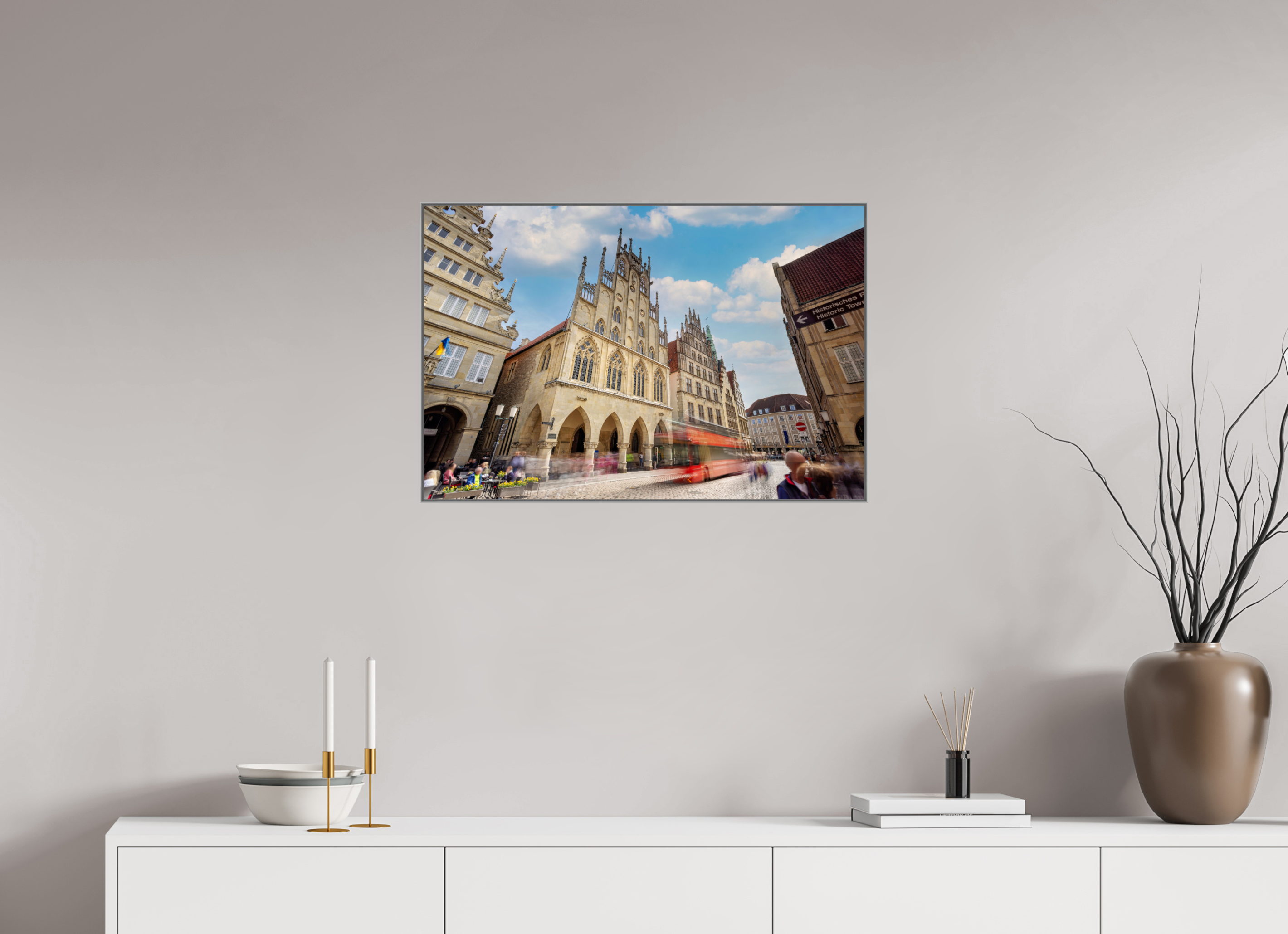 75 x 50 cm, Alurahmen 25mm Rathaus und Bus