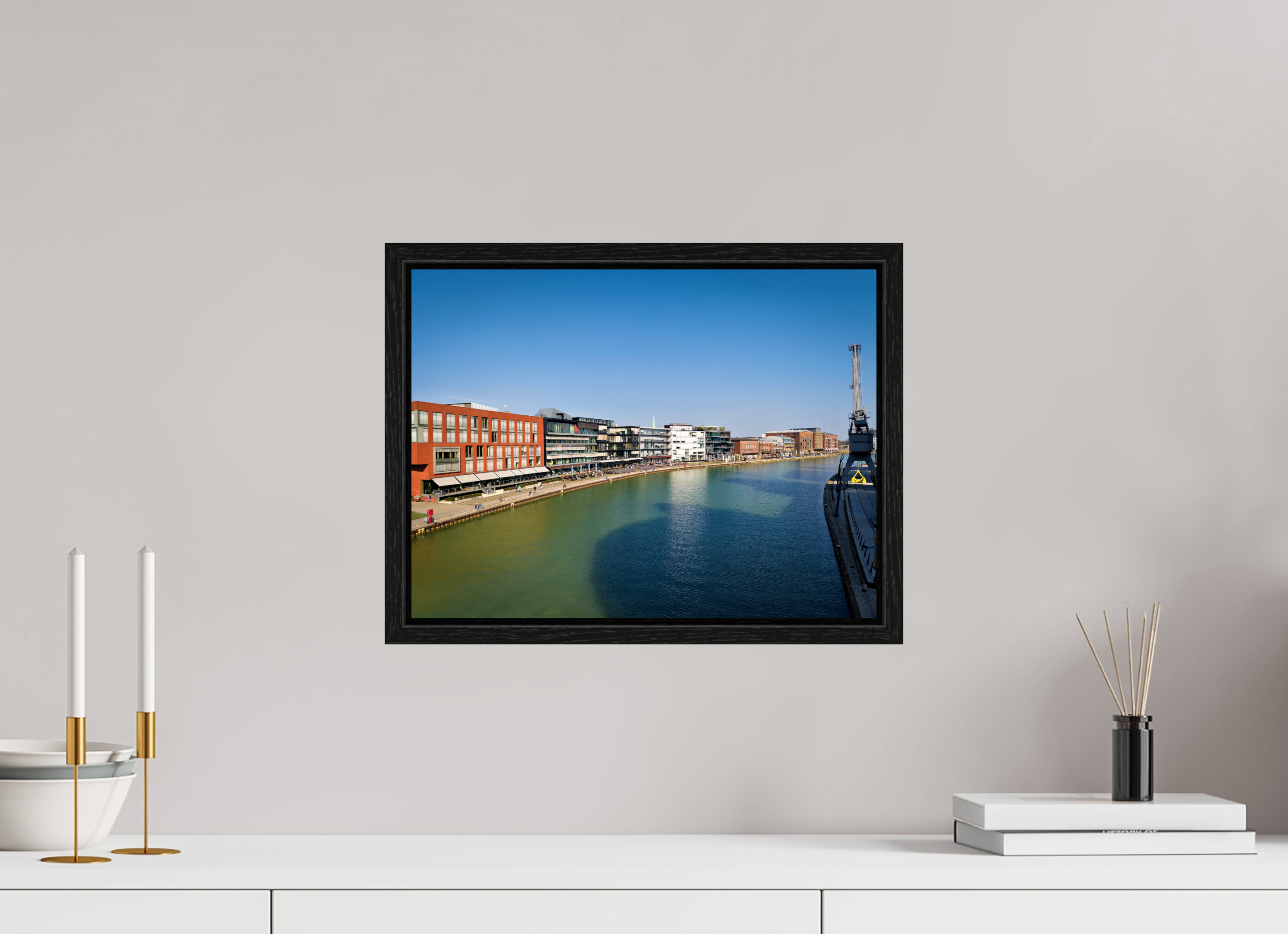 40 x 30 cm, Floater Frame Münster Hafen – Ruhe zwischen Stahl und Wasser