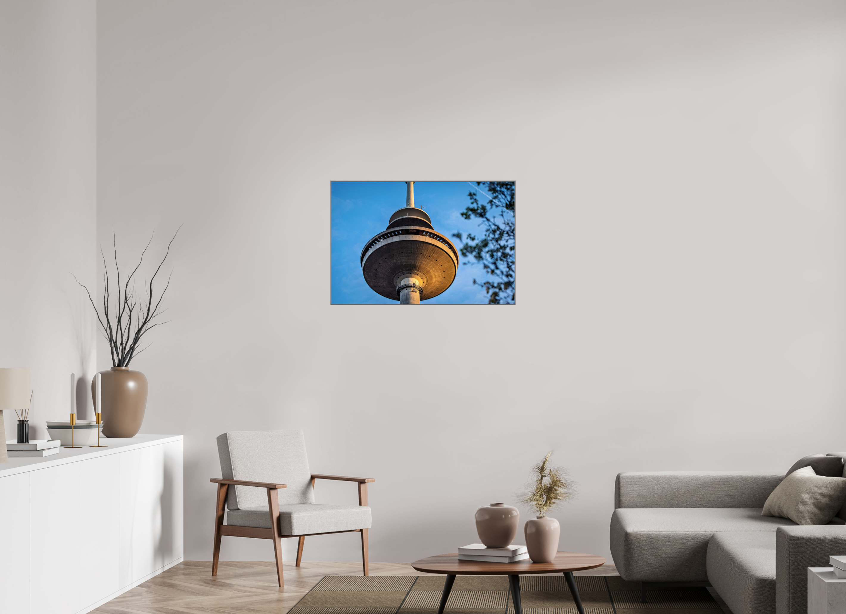 90 x 60 cm, Alurahmen 25mm Der Fernsehturm - Das UFO