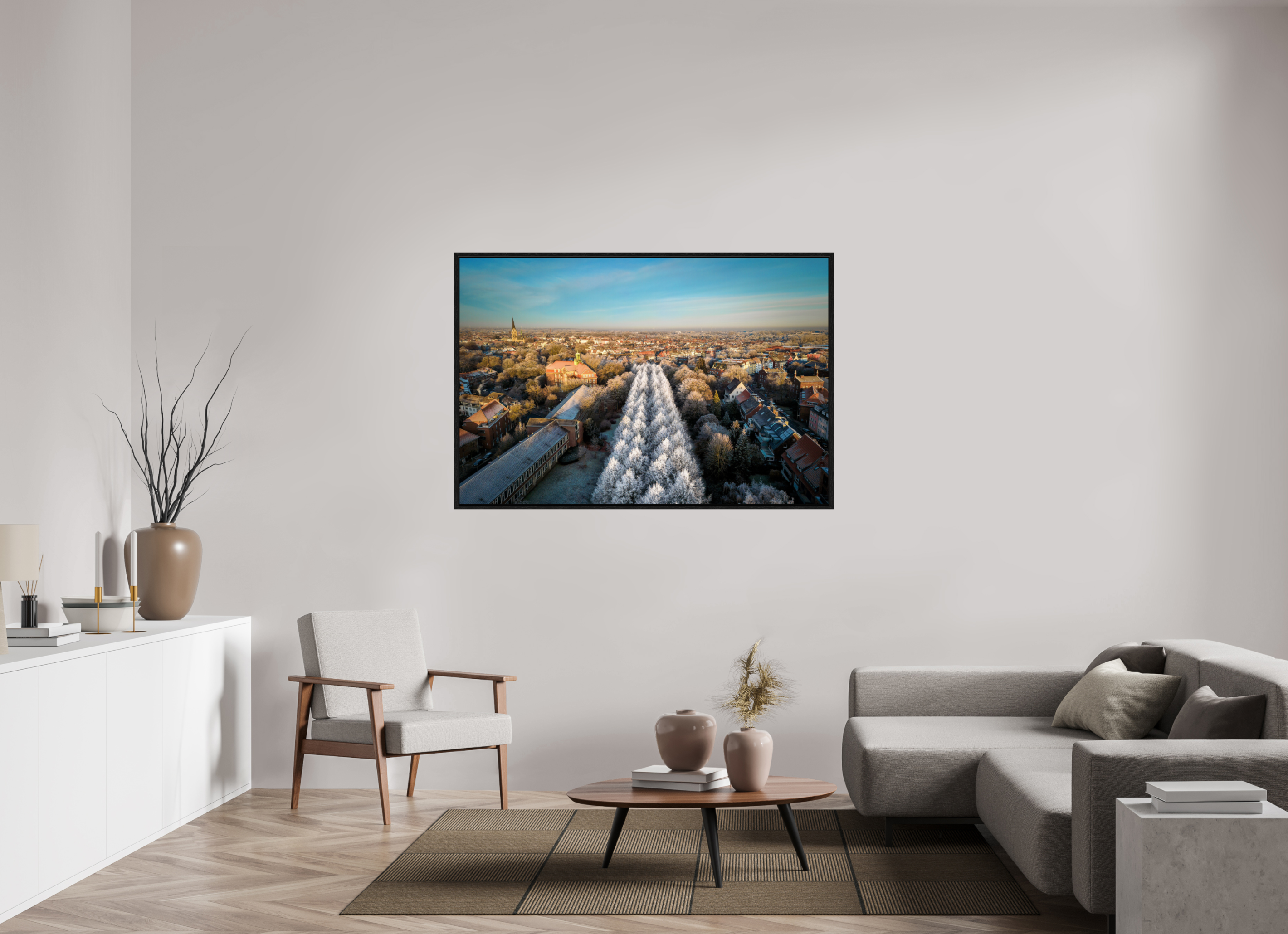 150 x 100 cm, Floater Frame Promenade im Winter