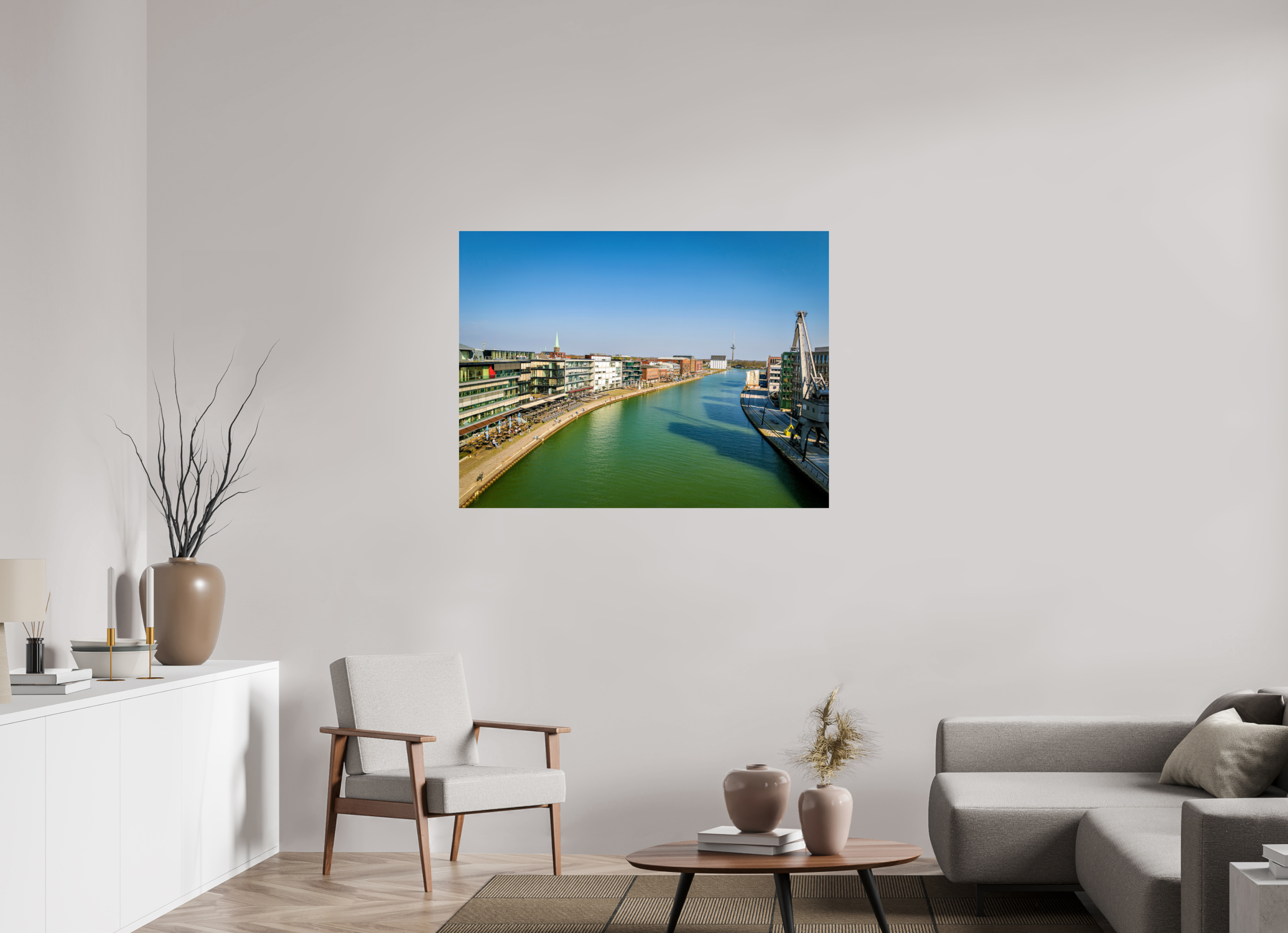 120 x 90 cm, Photo Print On Fuji Crystal DP II Münster Hafen – Ruhe zwischen Stahl und Wasser