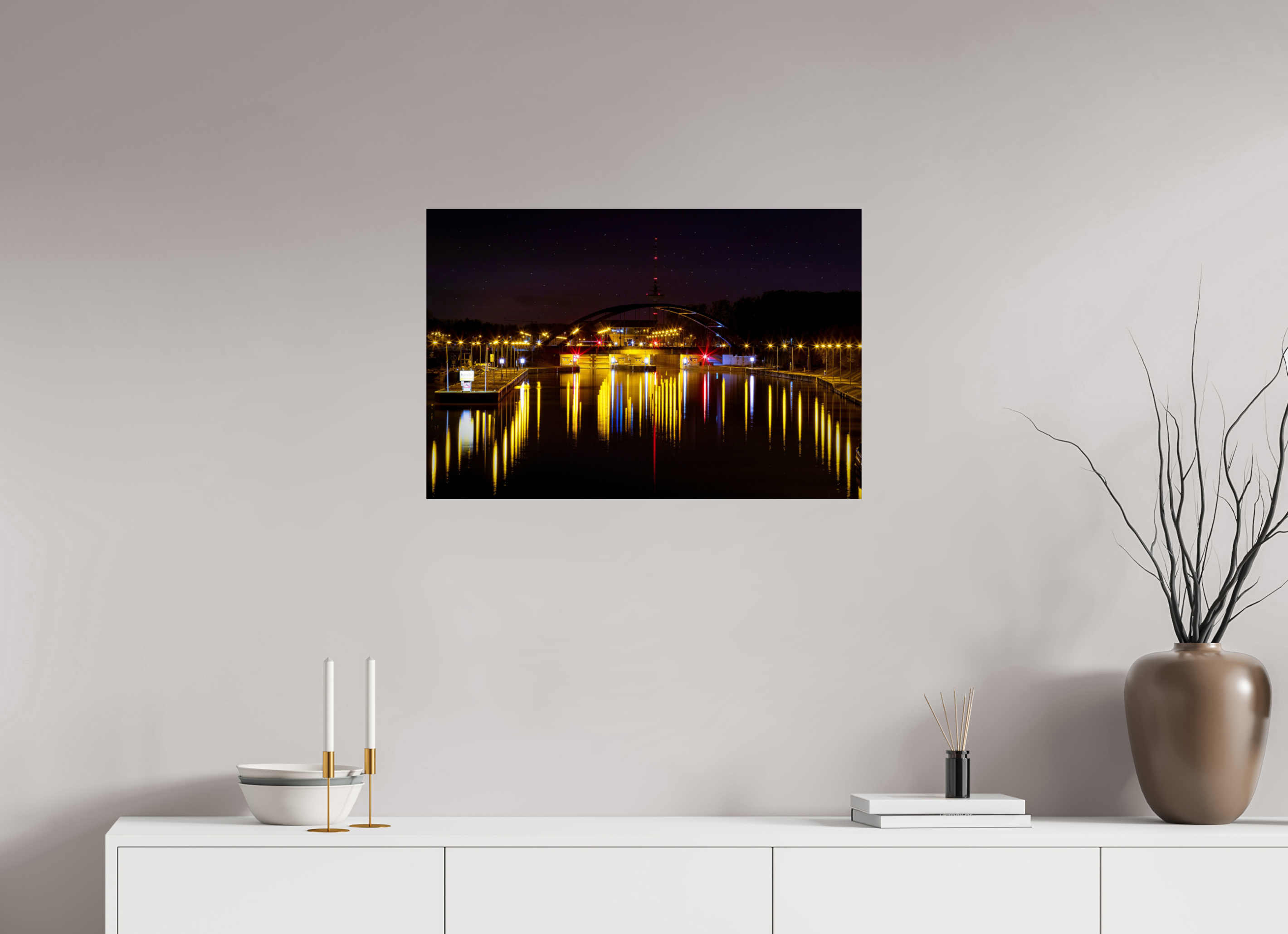 75 x 50 cm, Baryta - Fine Art Die Schleuse bei Nacht