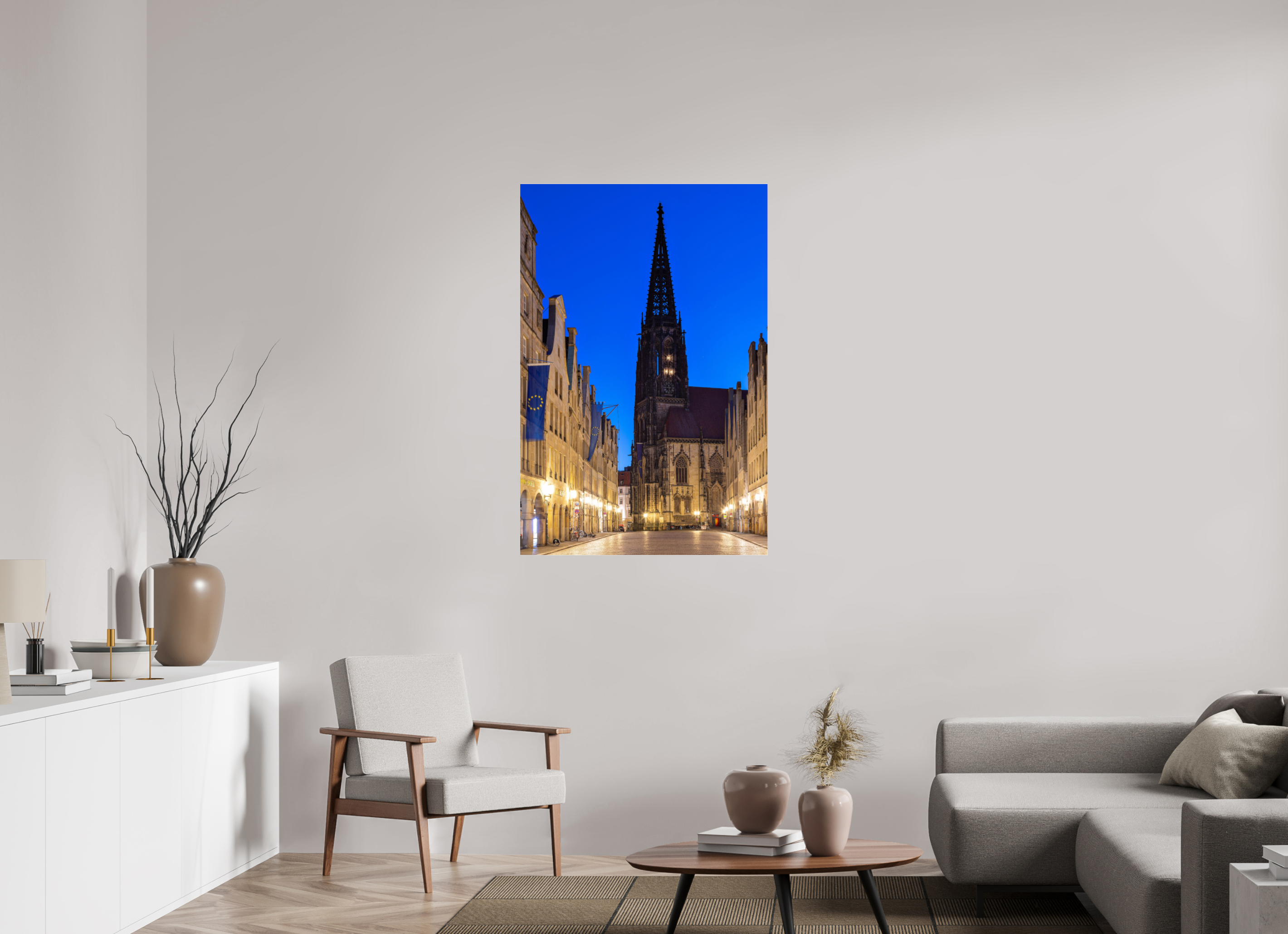 80 x 120 cm, Photo Print Under Acrylic Glass Lamberti bei Nacht + Prinzipal