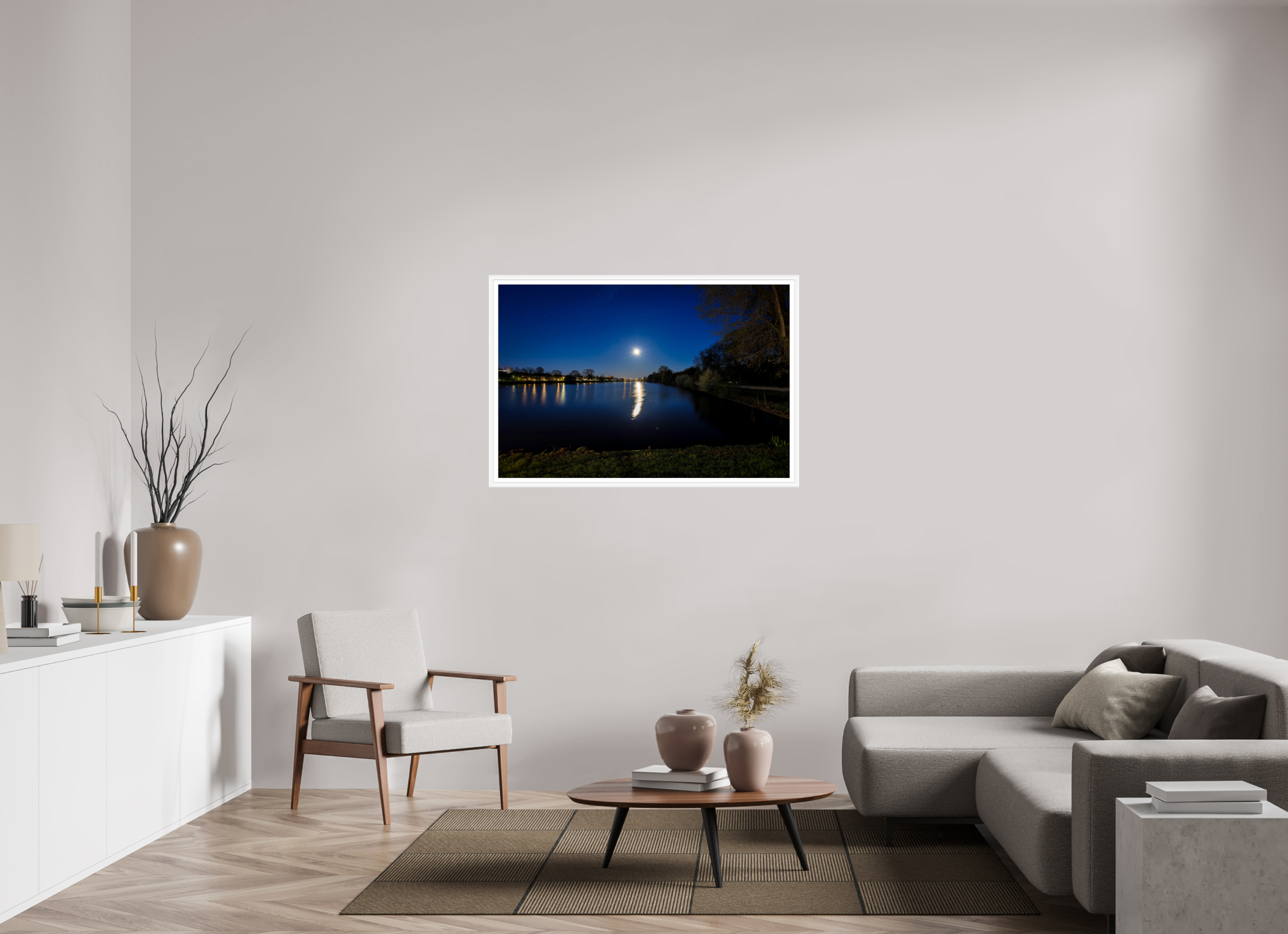 120 x 80 cm, Bern weiß und Rand Aasee bei Nacht