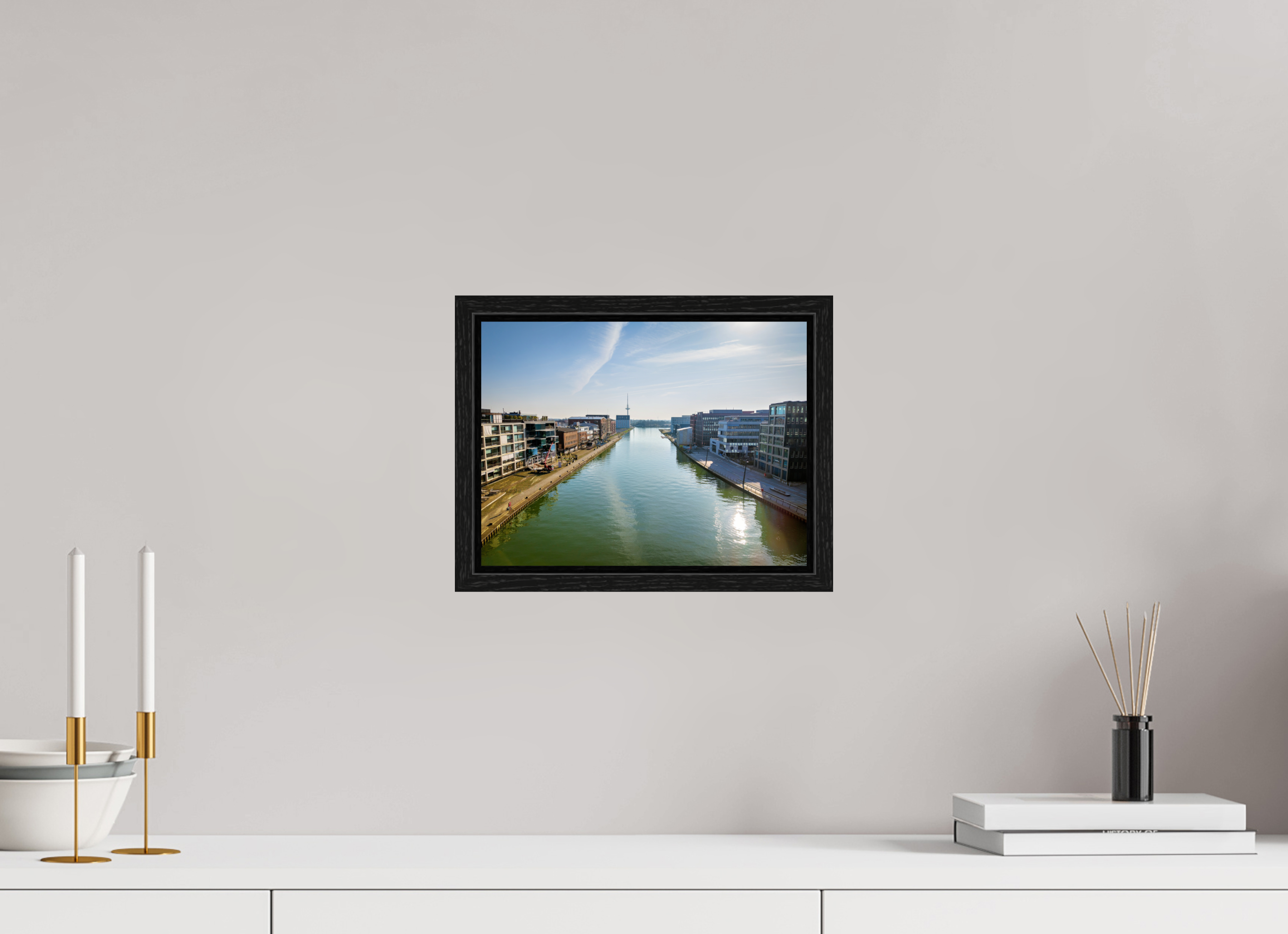 28 x 21 cm, Floater Frame Münster Hafen – Ruhe zwischen Stahl und Wasser