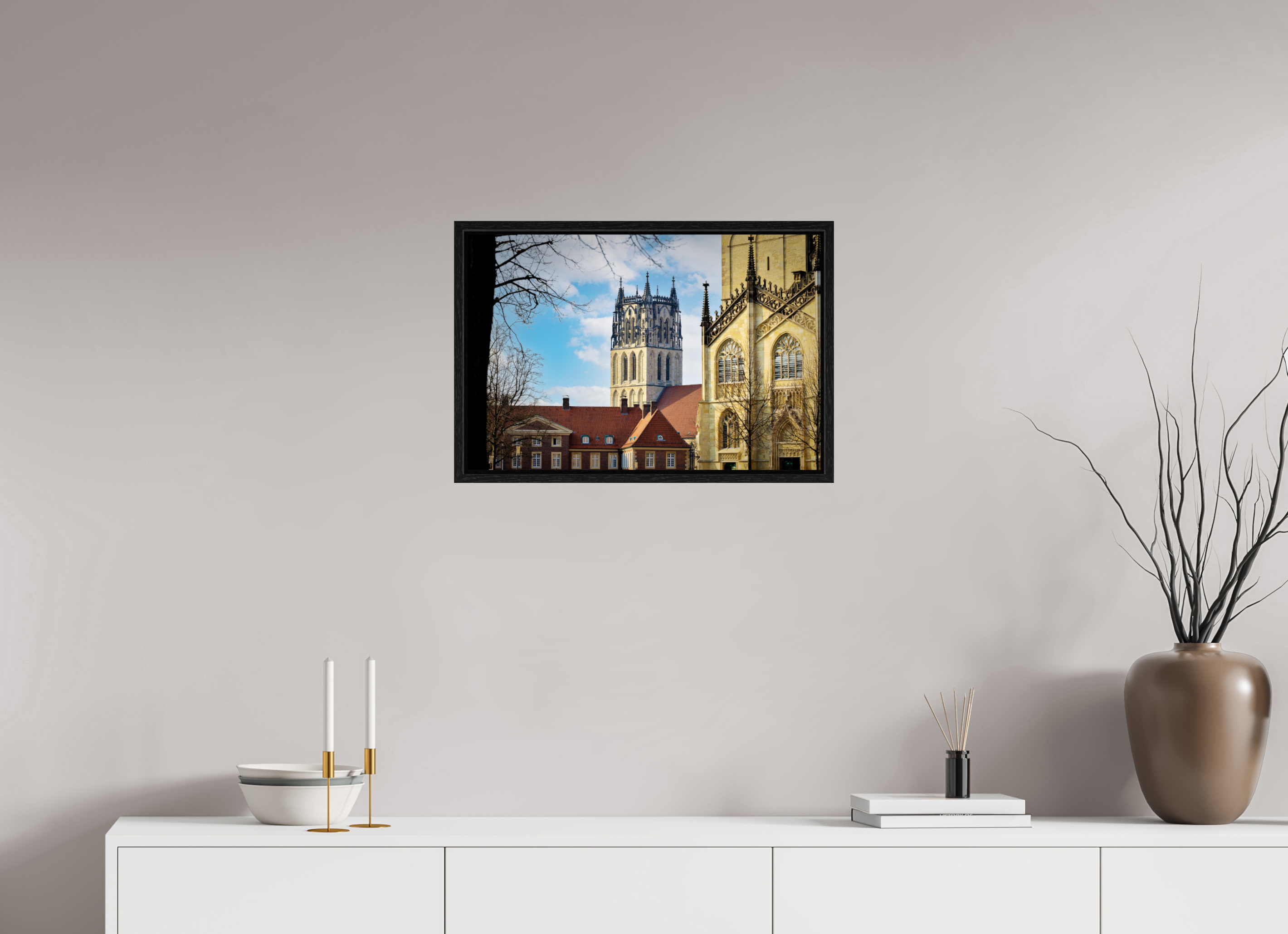 60 x 40 cm, Floater Frame Überwasserkirche mit Dom