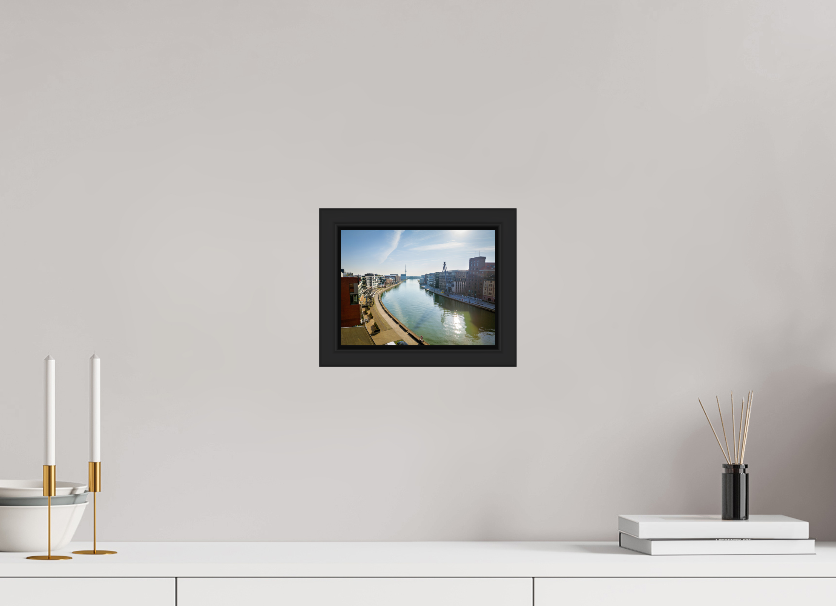 20 x 15 cm, Tokyo 20mm Schattenfuge 4mm Münster Hafen – Ruhe zwischen Stahl und Wasser