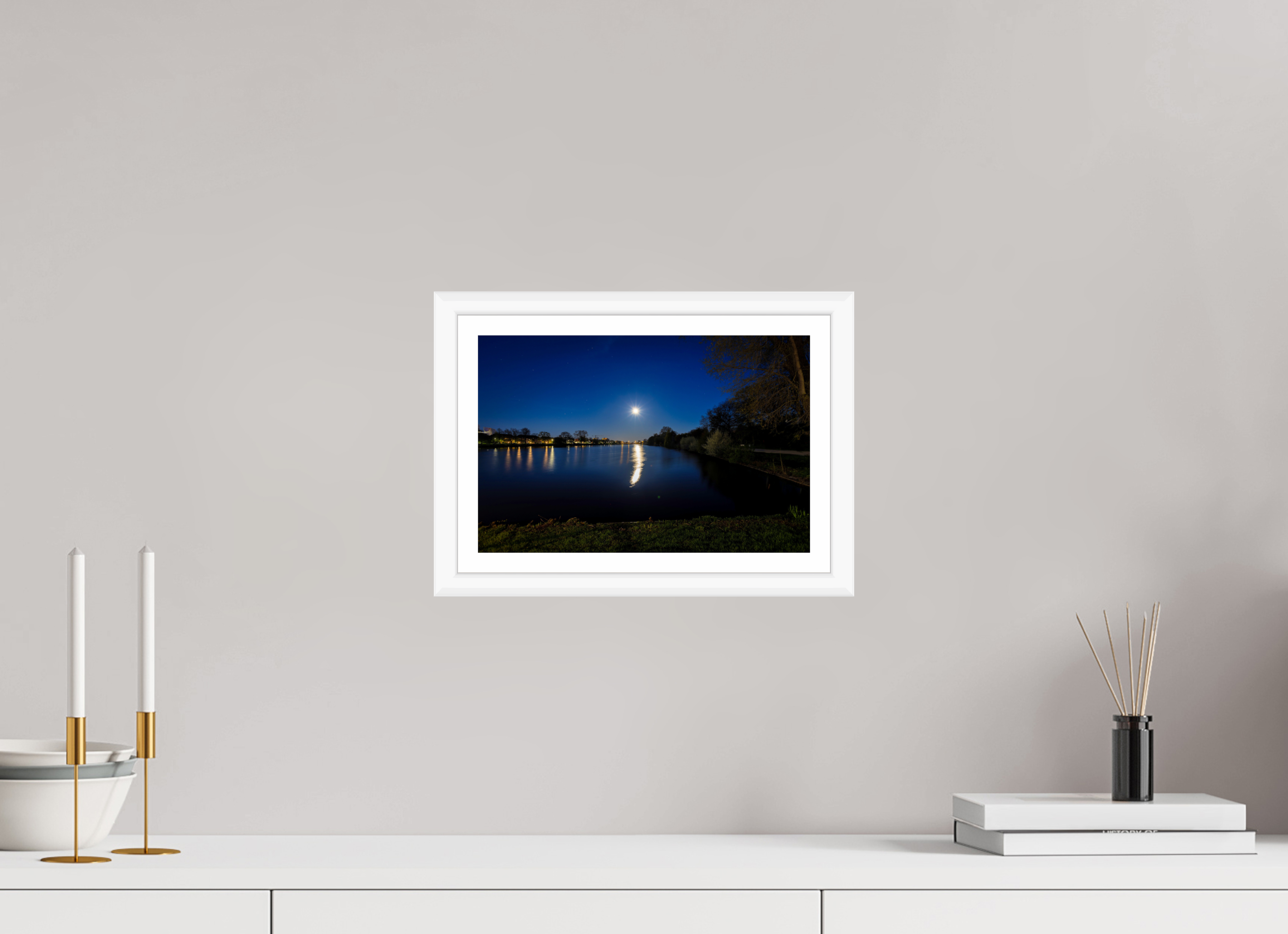30 x 20 cm, Bern weiß und Rand Aasee bei Nacht