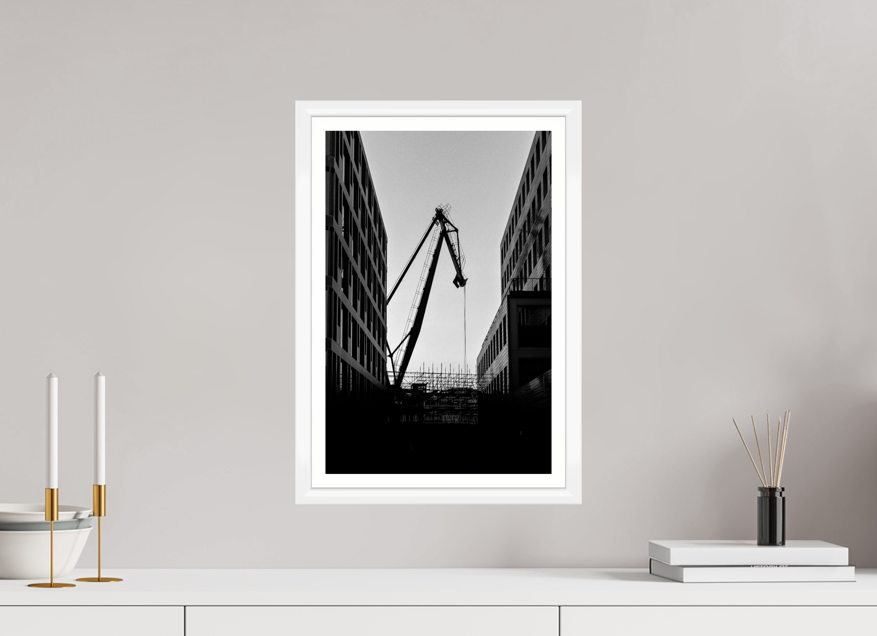 30 x 45 cm, Bern weiß und Rand Der Hafenkran im Hochformat