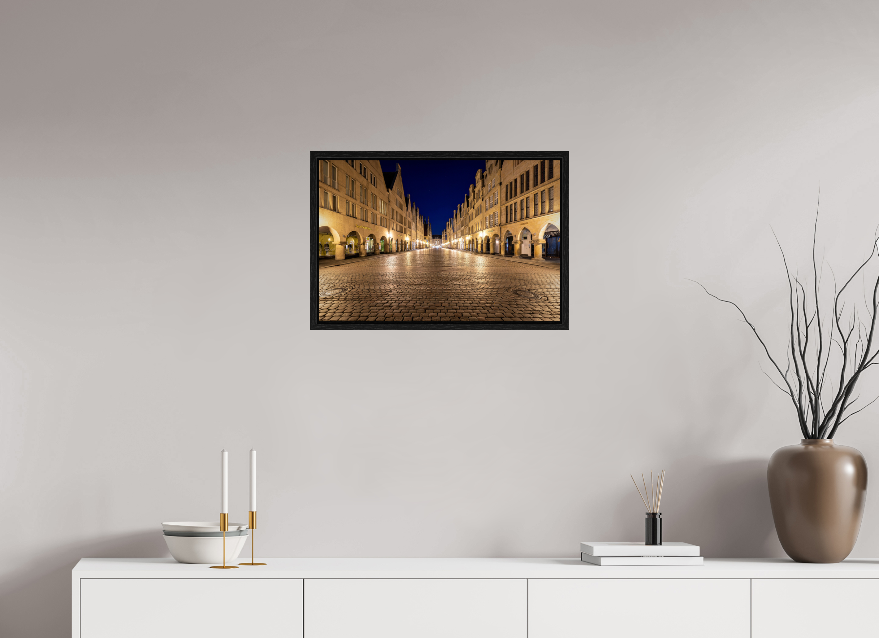 60 x 40 cm, Floater Frame Prinzipalmarkt bei Nacht