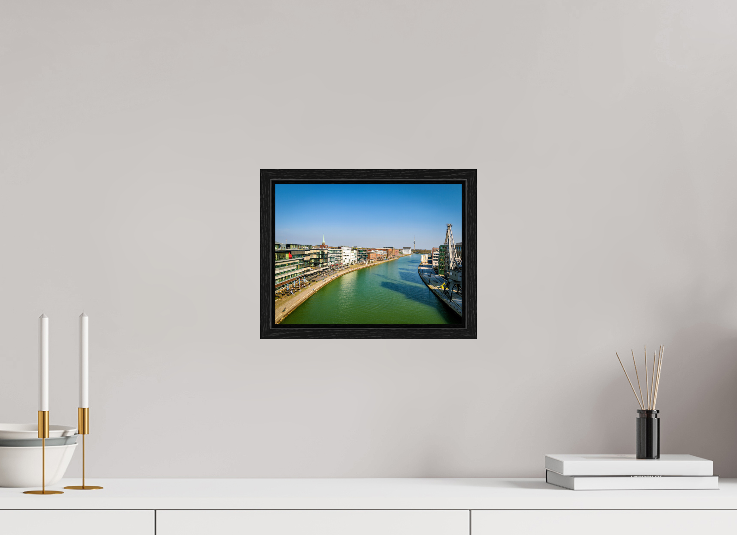28 x 21 cm, Floater Frame Münster Hafen – Ruhe zwischen Stahl und Wasser