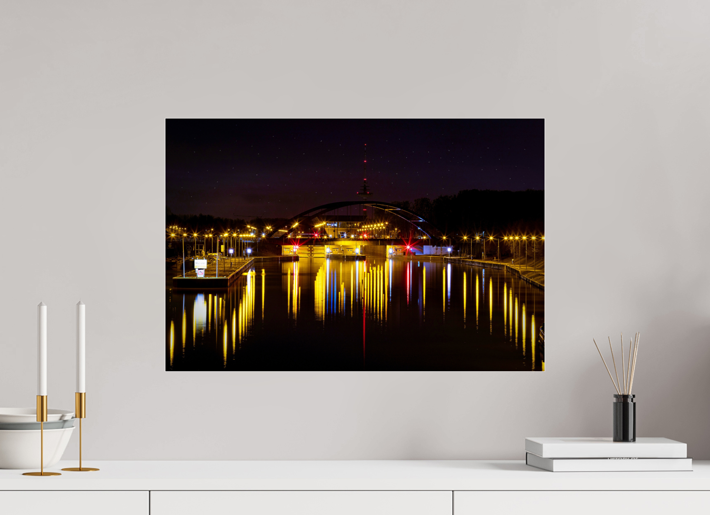 60 x 40 cm, Photo Print Under Acrylic Glass Die Schleuse bei Nacht