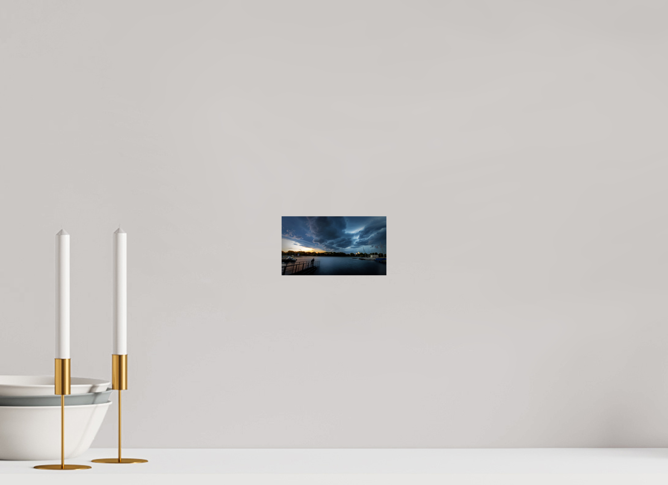 16 x 9 cm, Baryta - Fine Art Der Aasee im Gewitter