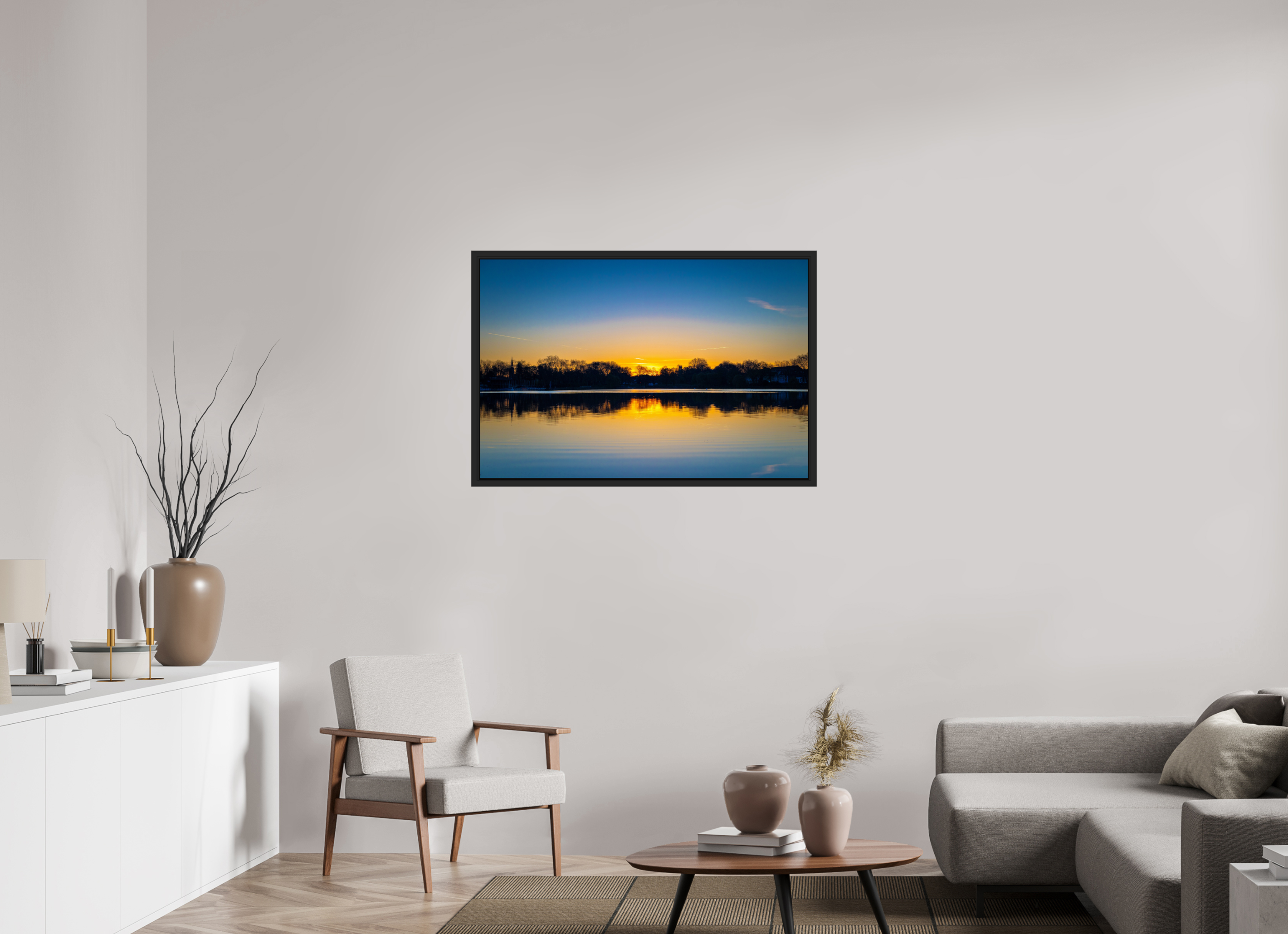 105 x 70 cm, Tokyo 20mm Schattenfuge 4mm Der Aasee bei Sonnenaufgang