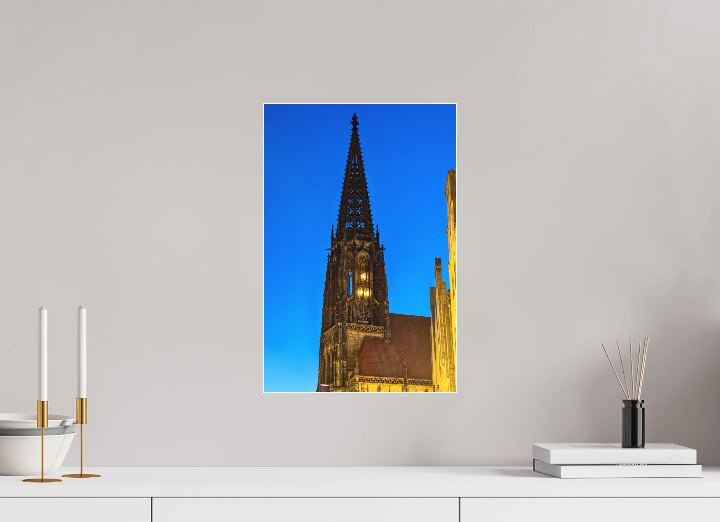 30 x 45 cm, Acrylglas Fine Art Pigmentdruck Lambertikirche bei Nacht