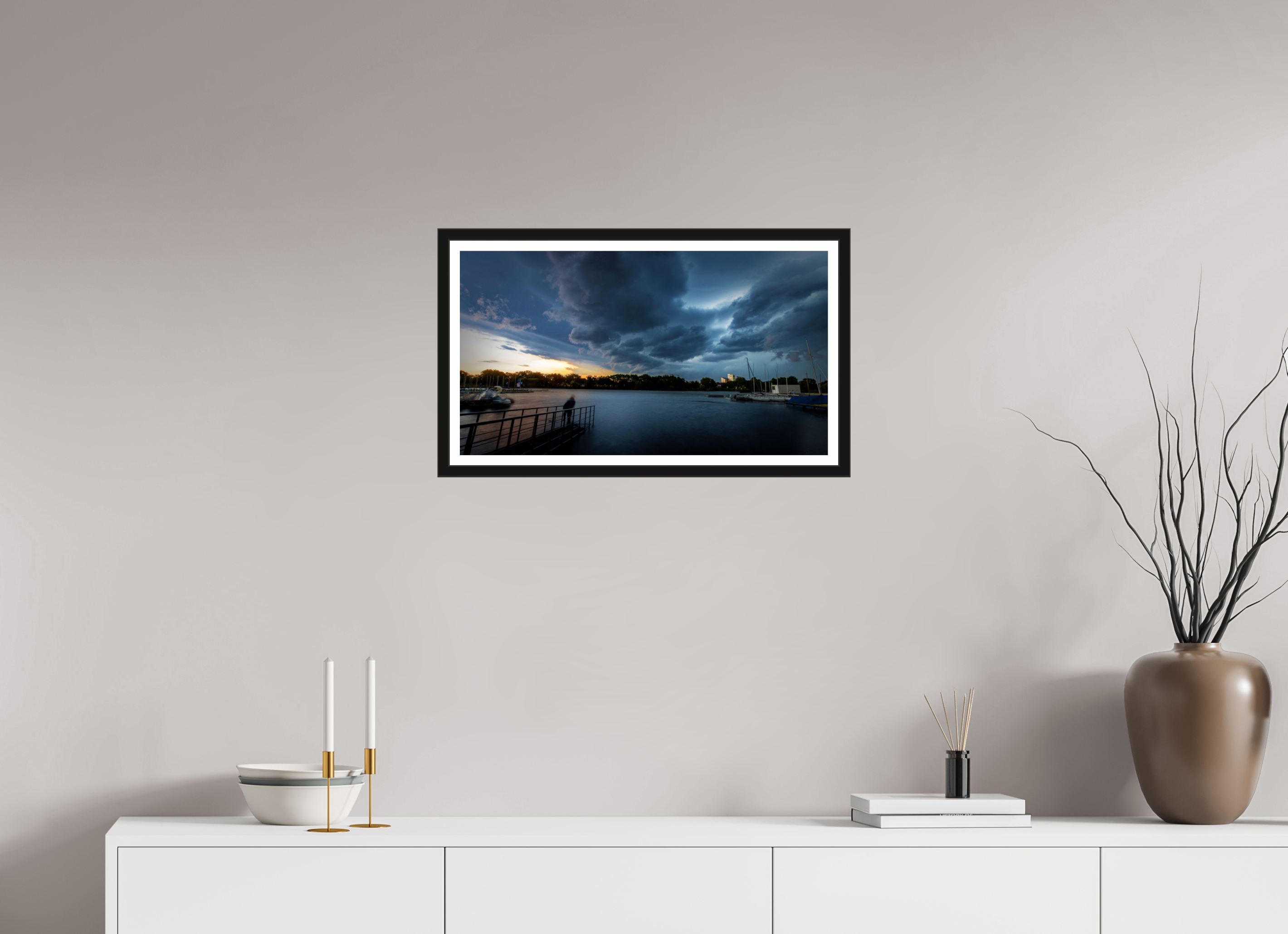 64 x 36 cm, Bern und Rand Der Aasee im Gewitter