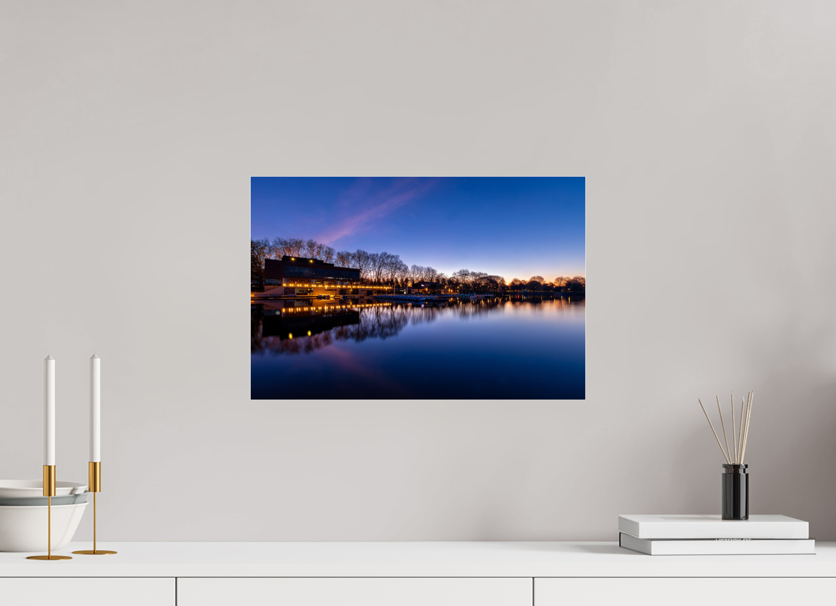 45 x 30 cm, Photo Print Under Acrylic Glass Der Aasee - Die Häuser