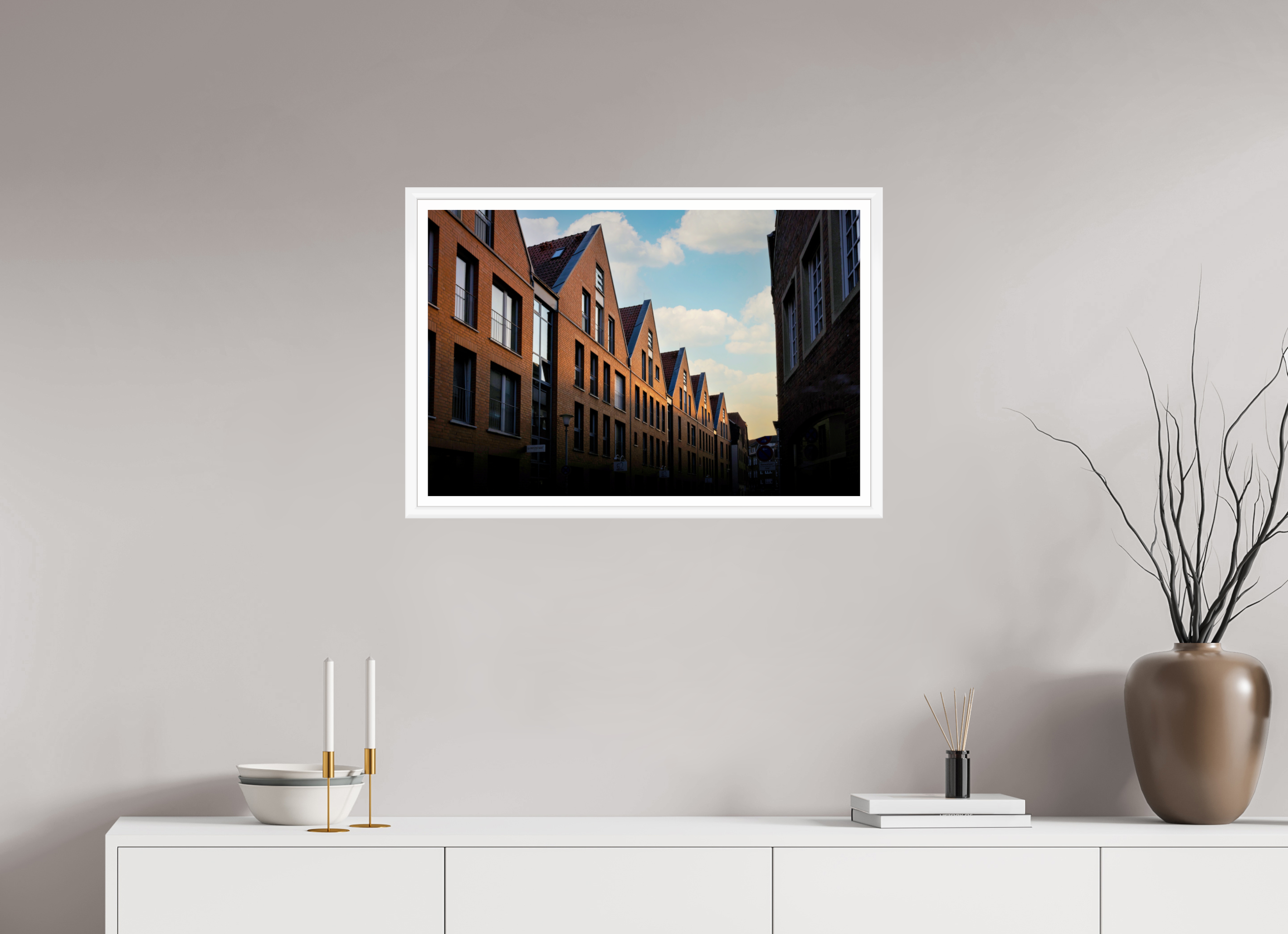 75 x 50 cm, Bern weiß und Rand Die Giebel der Hörster Str