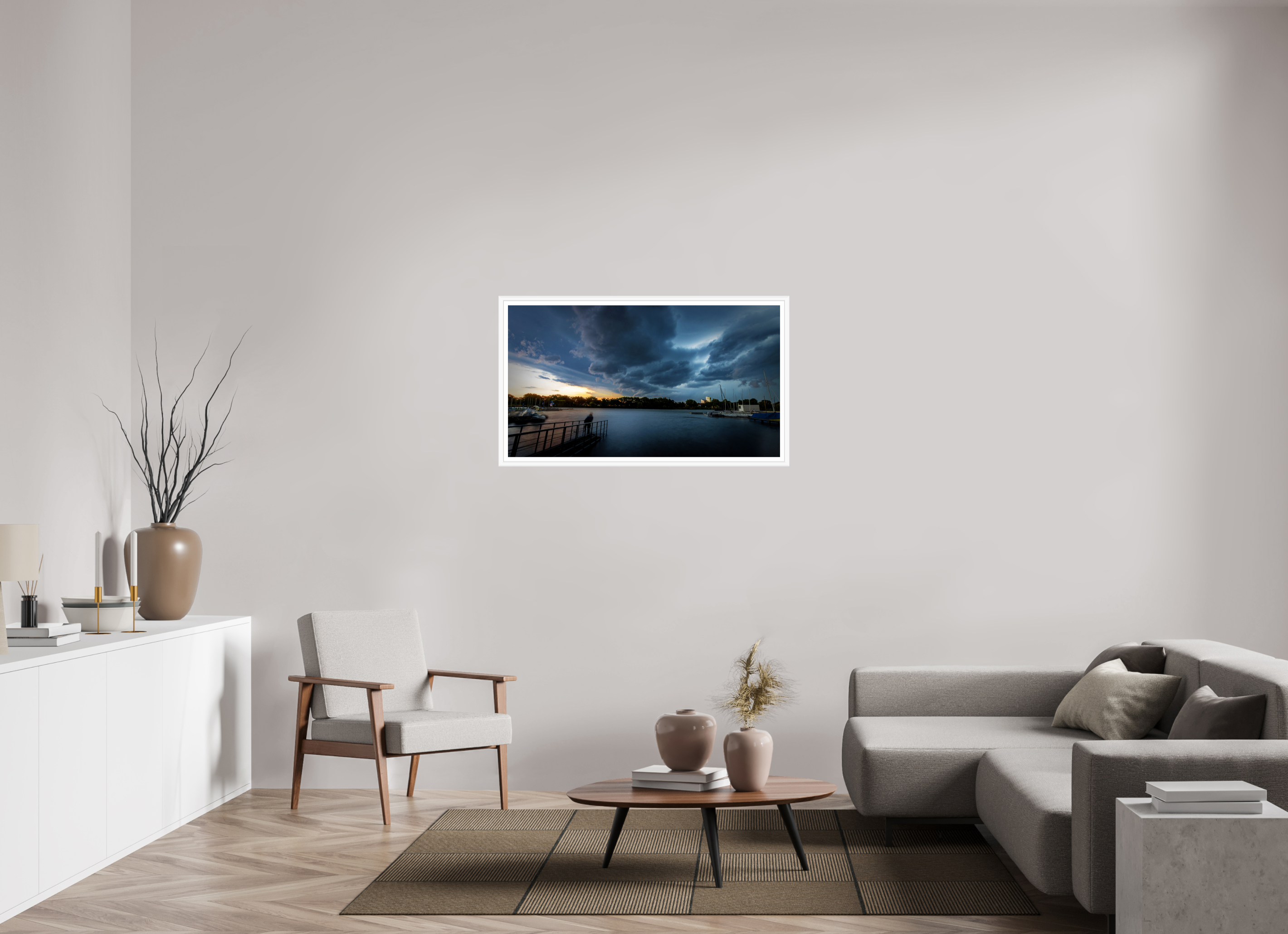 112 x 63 cm, Bern weiß und Rand Der Aasee im Gewitter