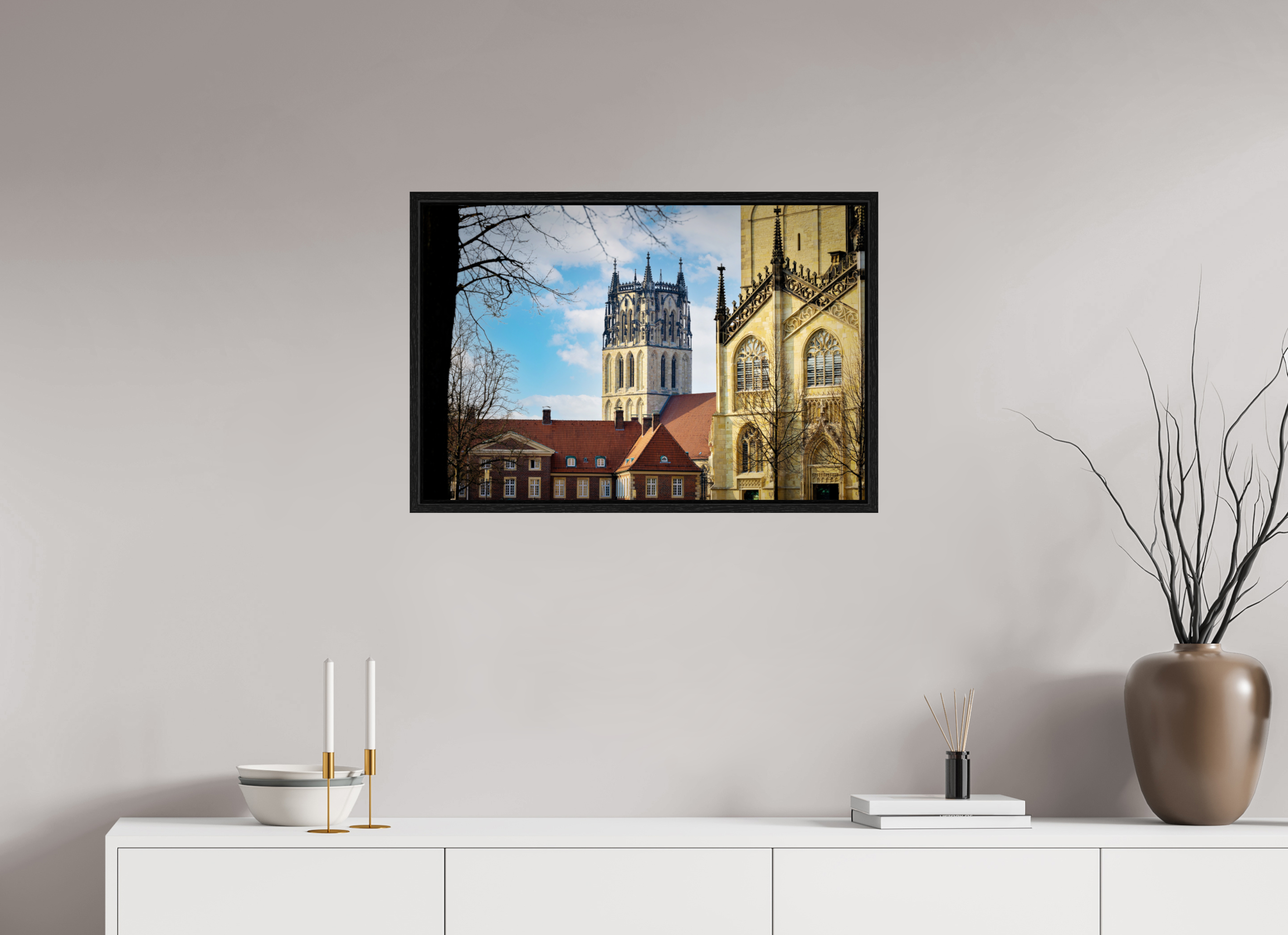 75 x 50 cm, Floater Frame Überwasserkirche mit Dom