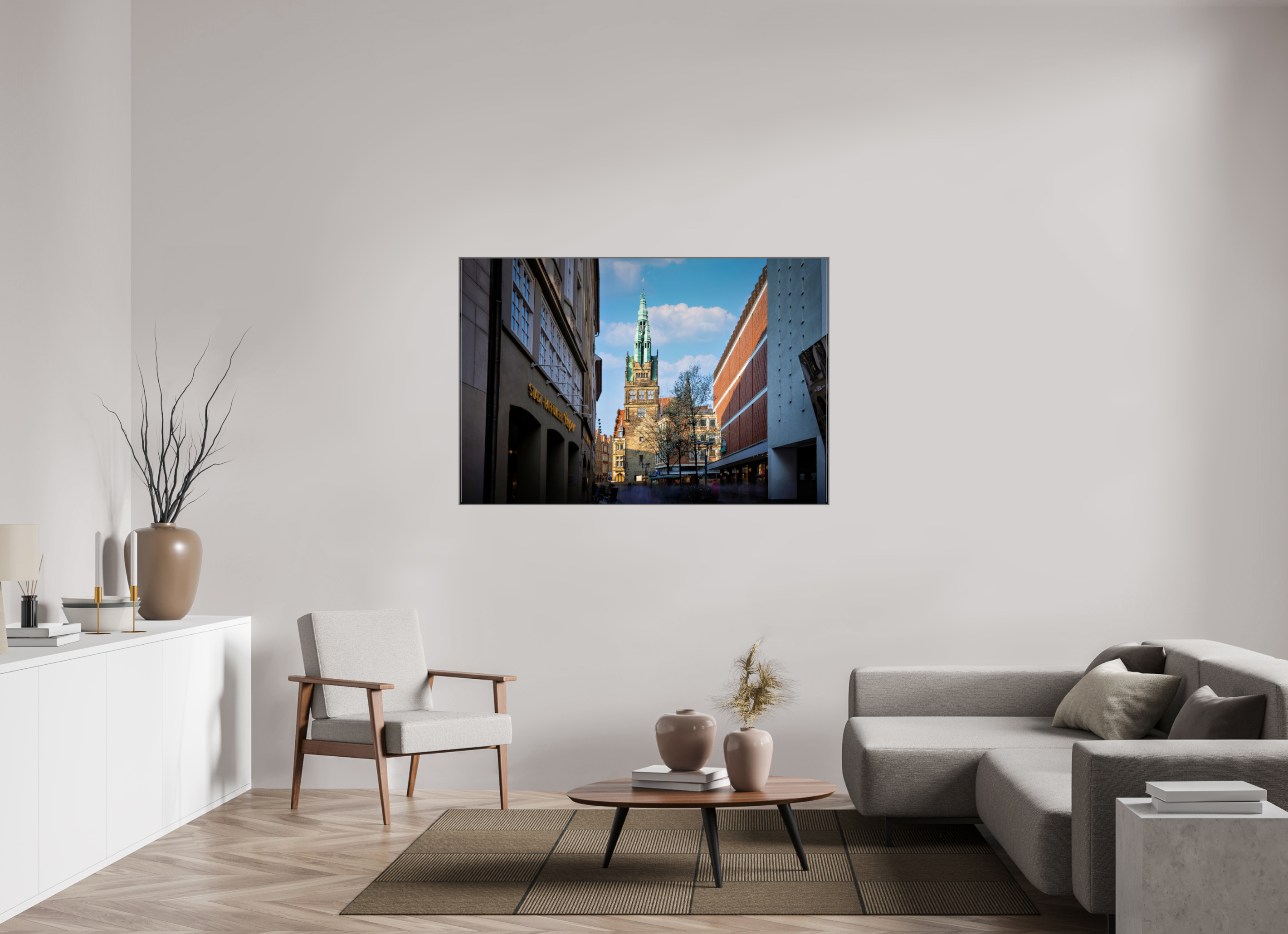150 x 100 cm, Alurahmen 25mm Der Stadthausturm