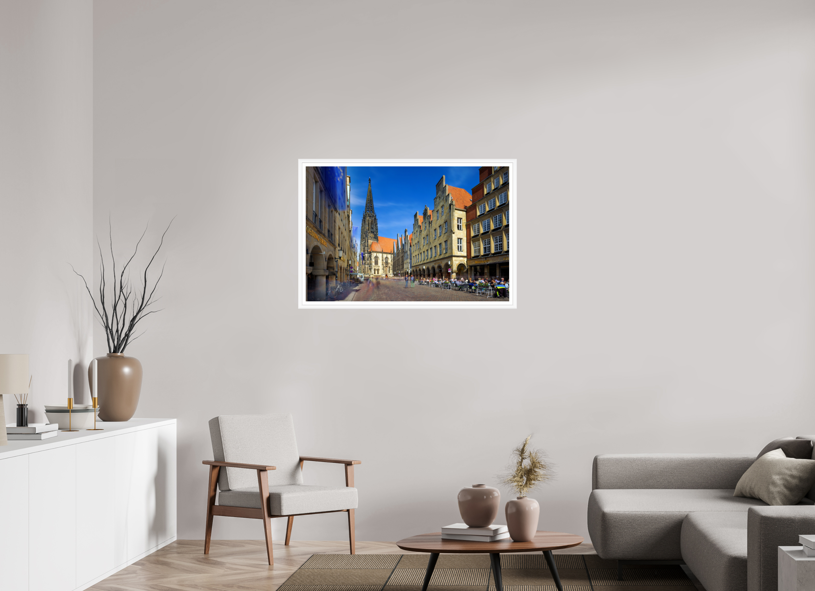 105 x 70 cm, Bern weiß und Rand Lambertikirche - Prinzipalmarkt