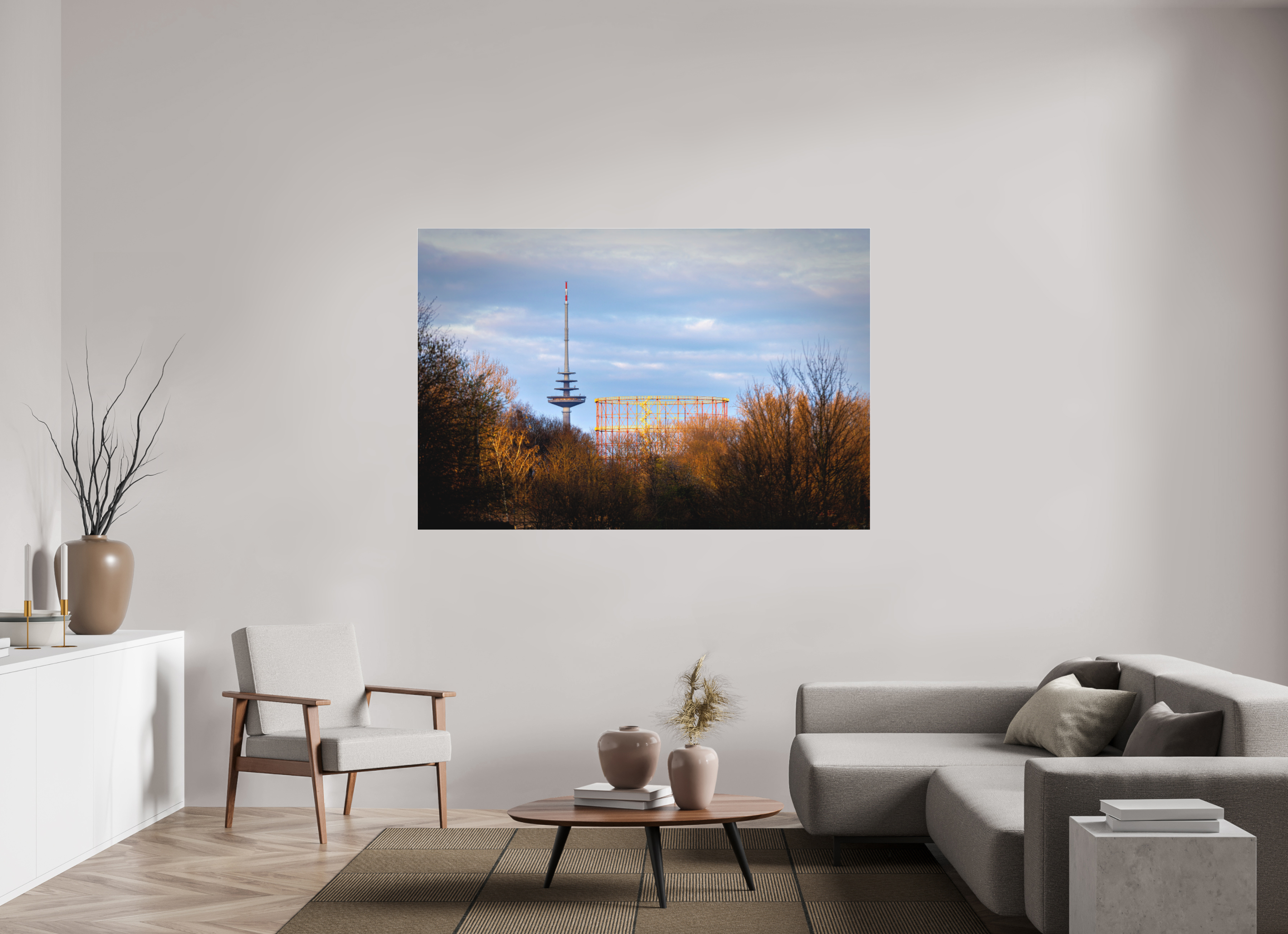 180 x 120 cm, Acrylglas Fine Art Pigmentdruck Fernsehturm und Gasometer