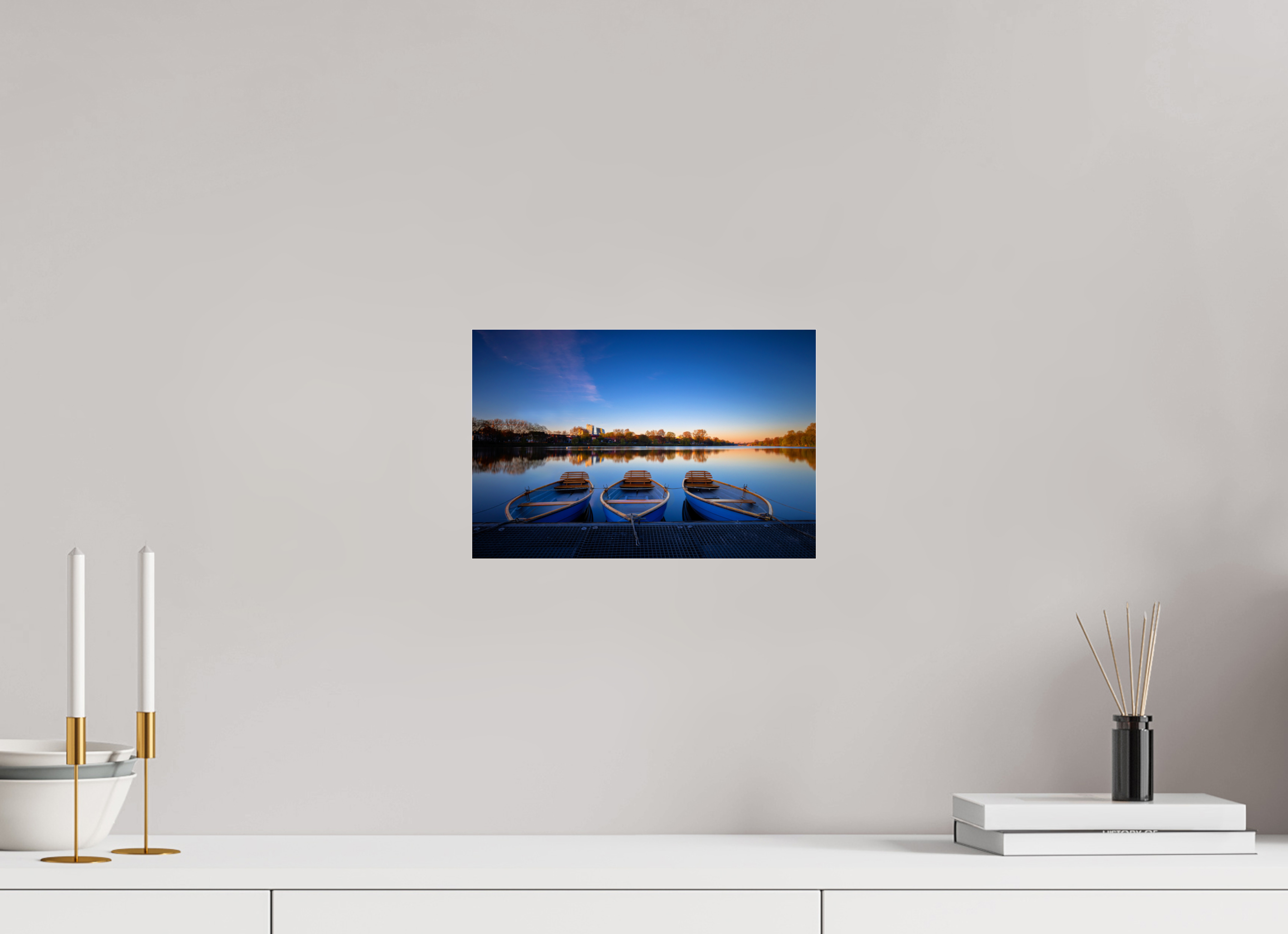 30 x 20 cm, Photo Print Under Acrylic Glass Der Aasee / Drei Boote