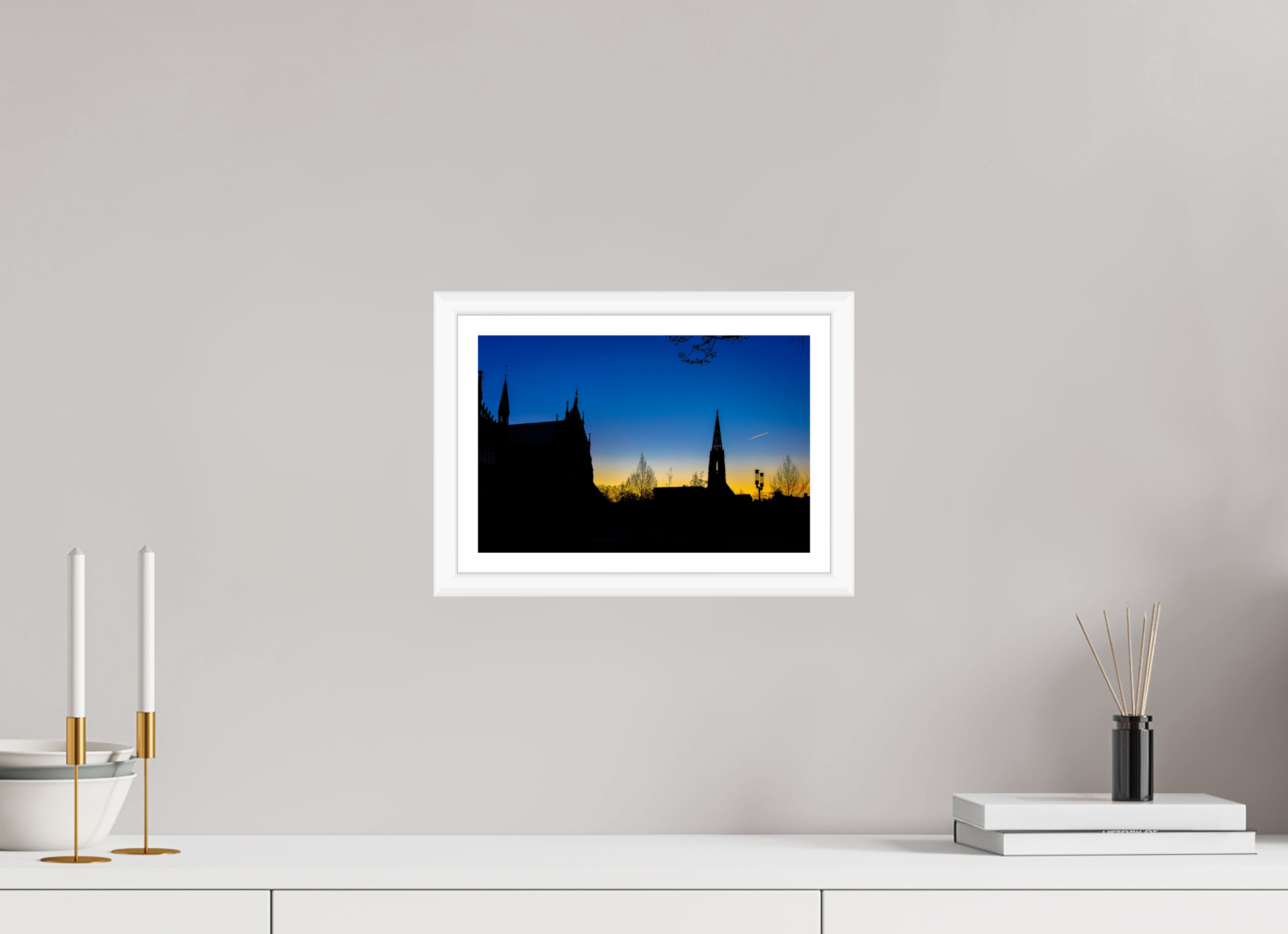 30 x 20 cm, Bern weiß und Rand Lamberti - Dom bei Sonnenaufgang