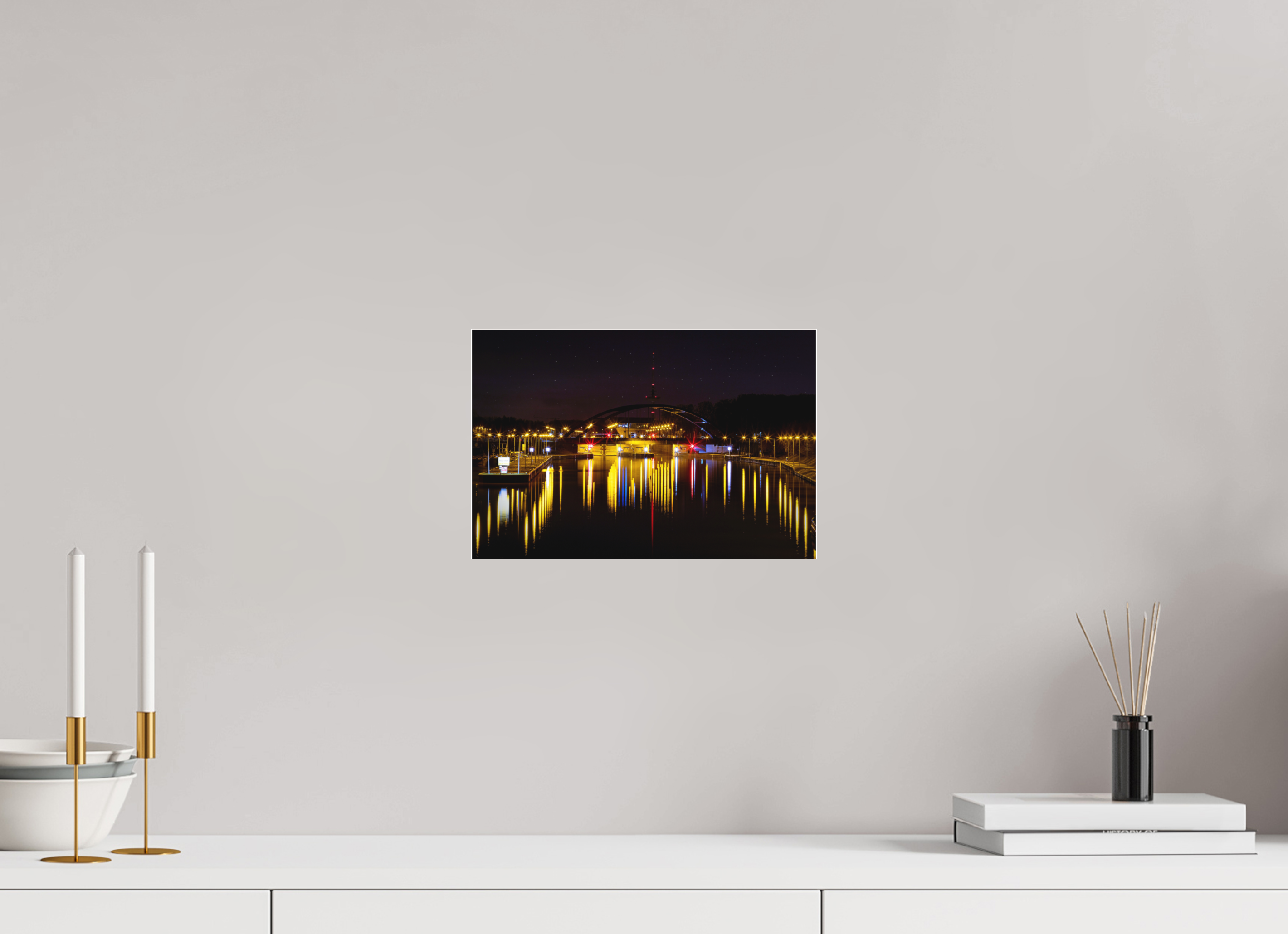 30 x 20 cm, Acrylglas Fine Art Pigmentdruck Die Schleuse bei Nacht