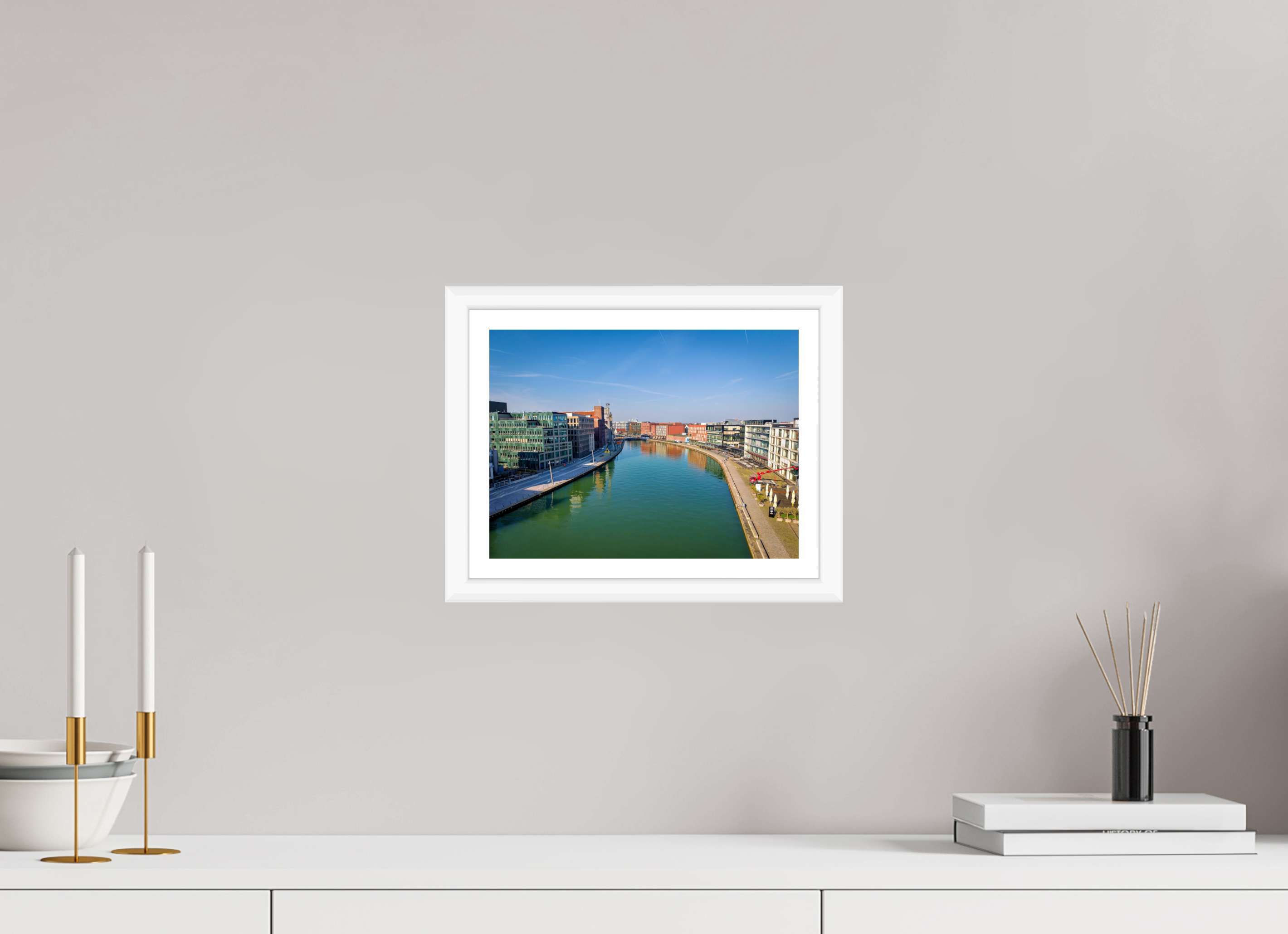 28 x 21 cm, Bern weiß und Rand Münster Hafen – Ruhe zwischen Stahl und Wasser