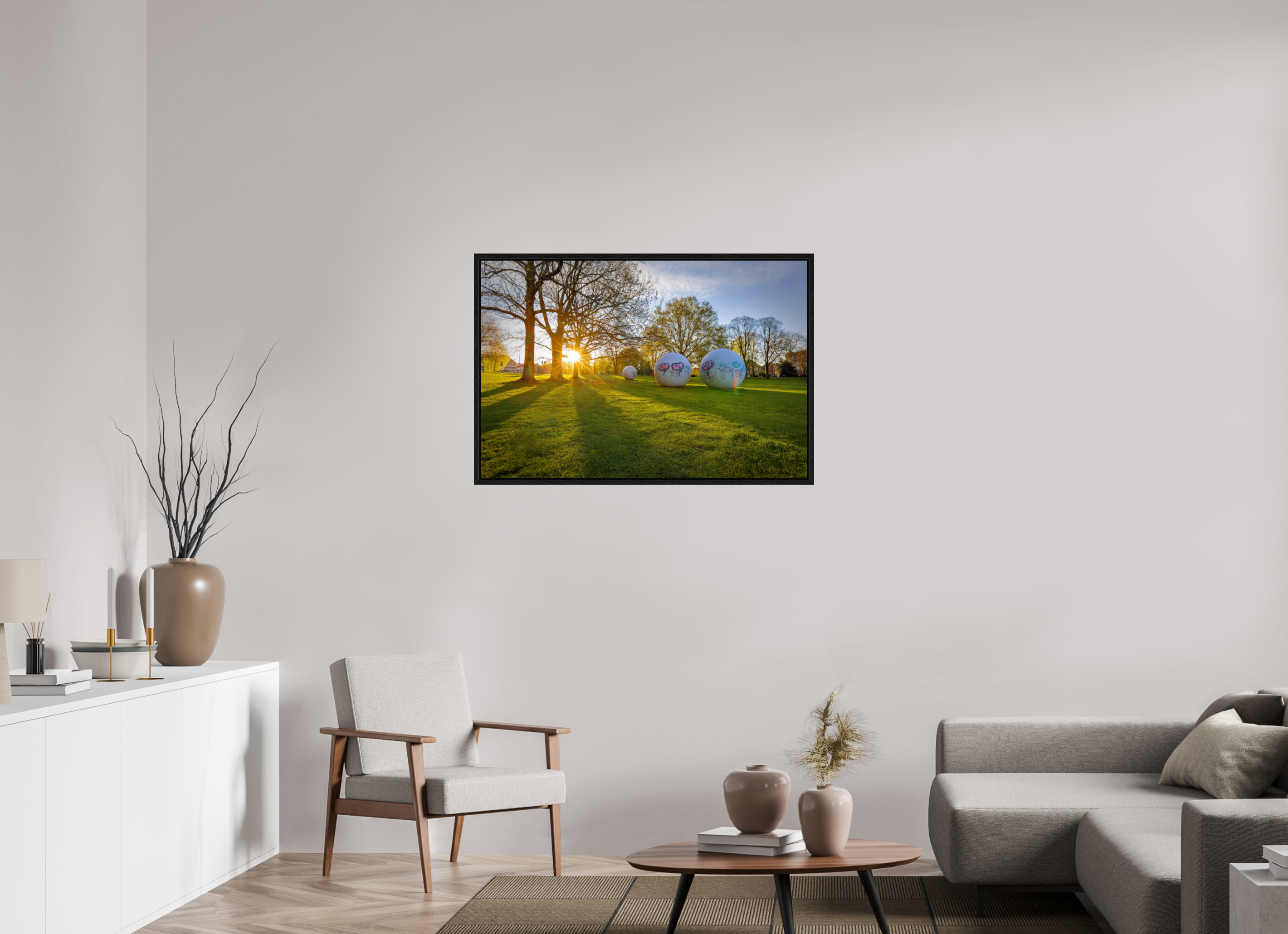 105 x 70 cm, Floater Frame Der Aasee Sonnenaufgang